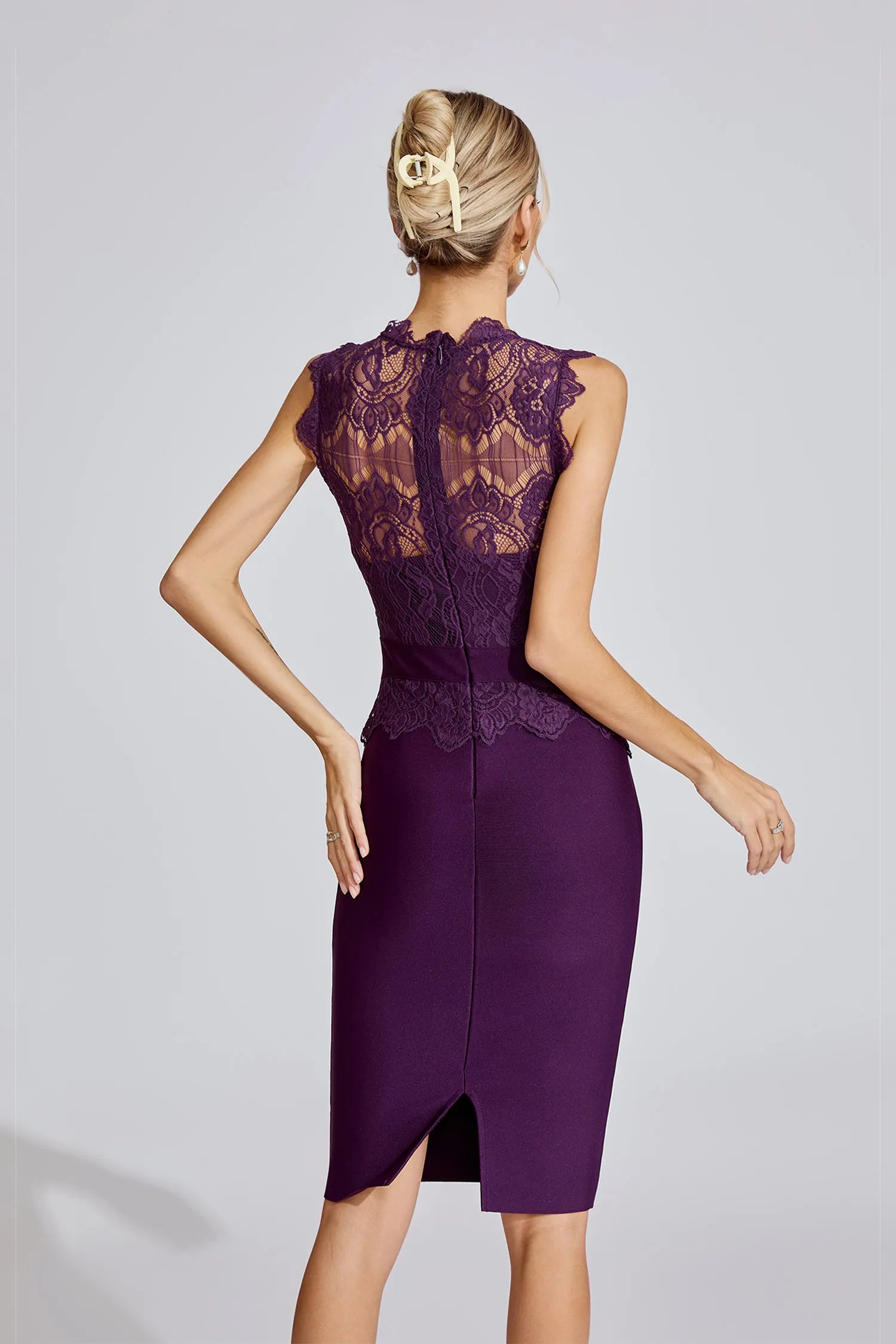 Romane Purple Lace Elegance Midi Dress