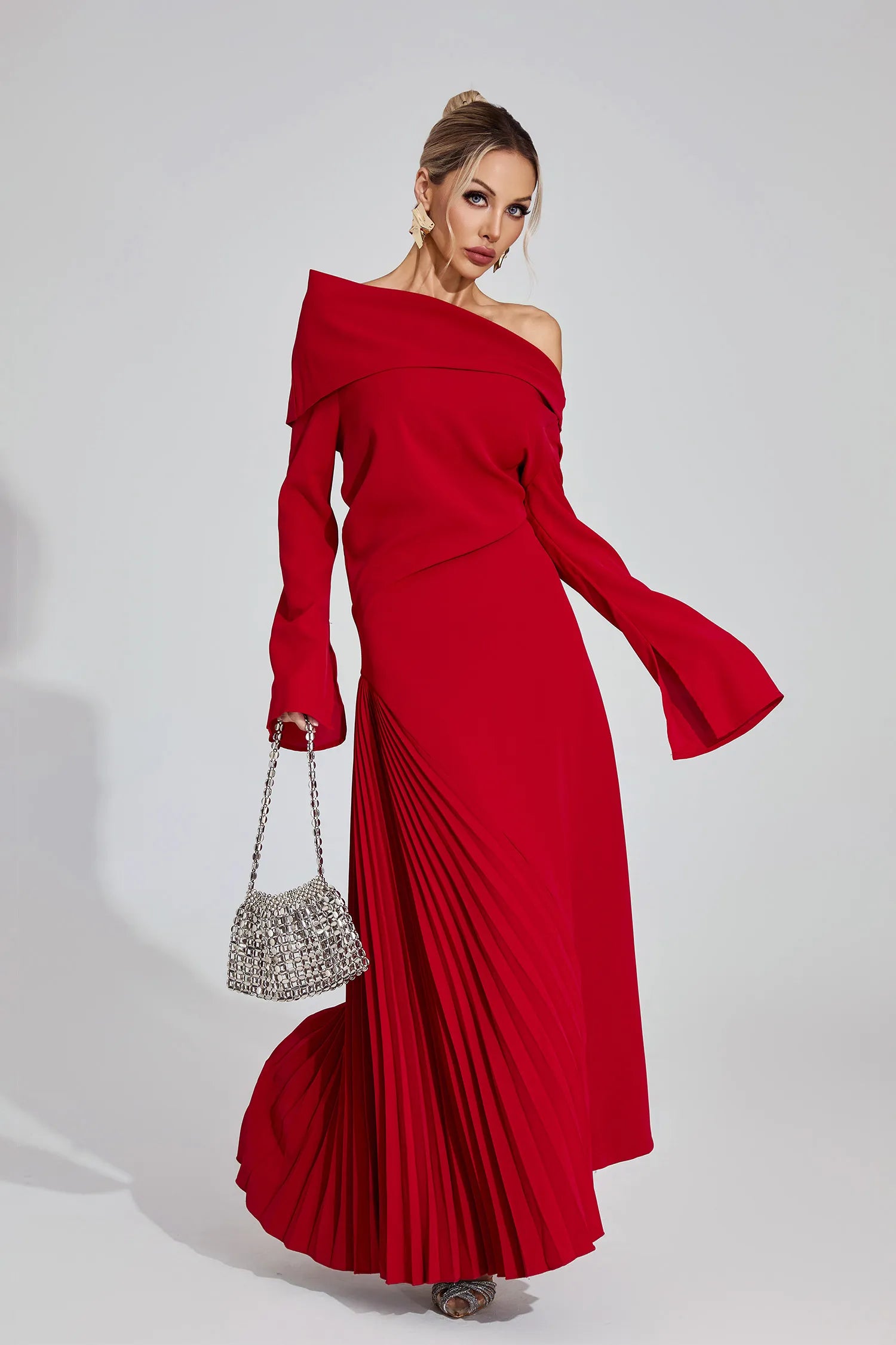 Deryn Red Asymmetric Maxi Dress