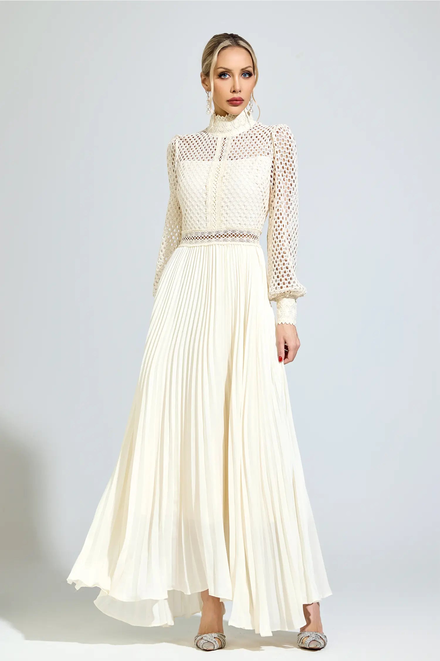 Lily Beige Embroidered Maxi Dress