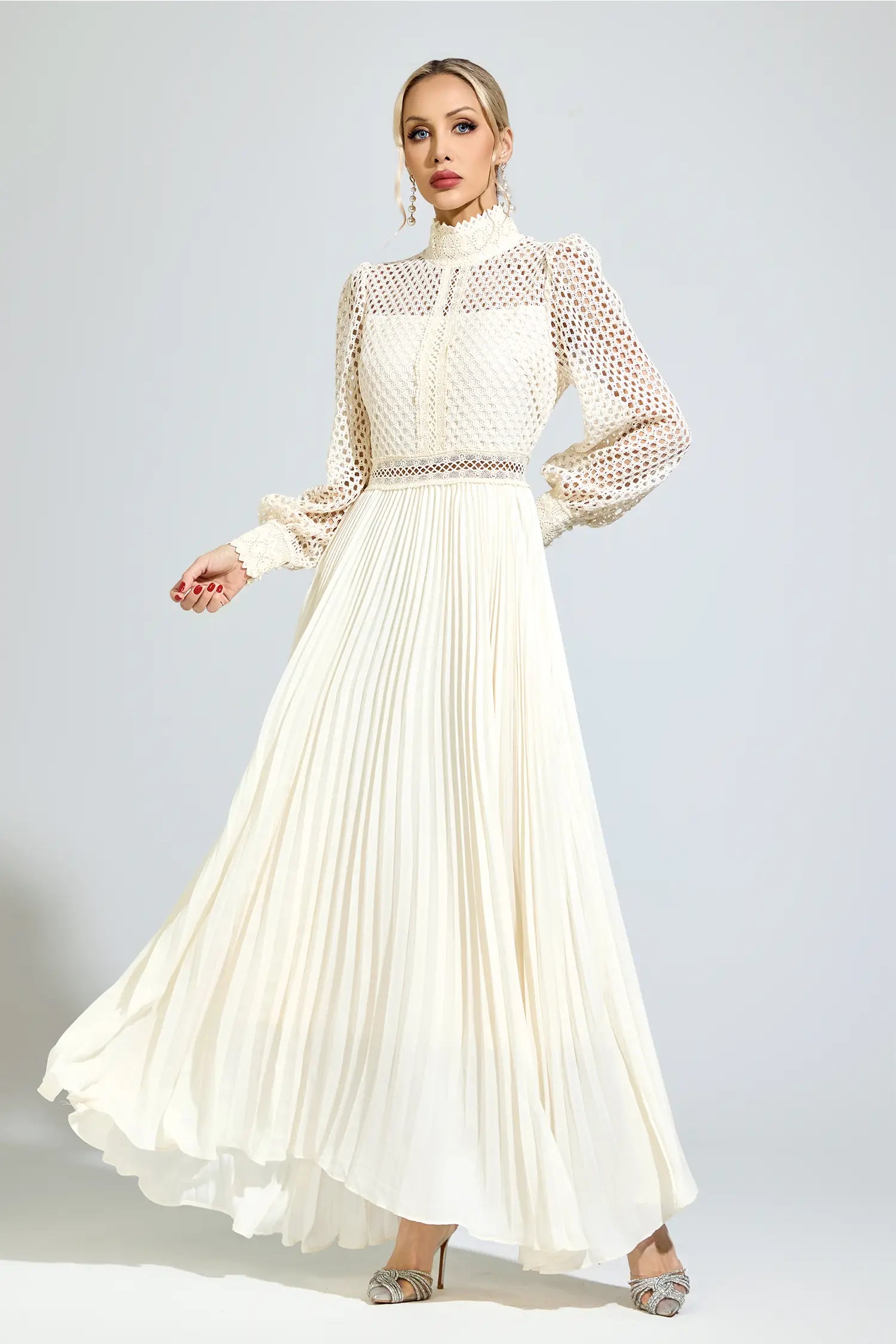Lily Beige Embroidered Maxi Dress