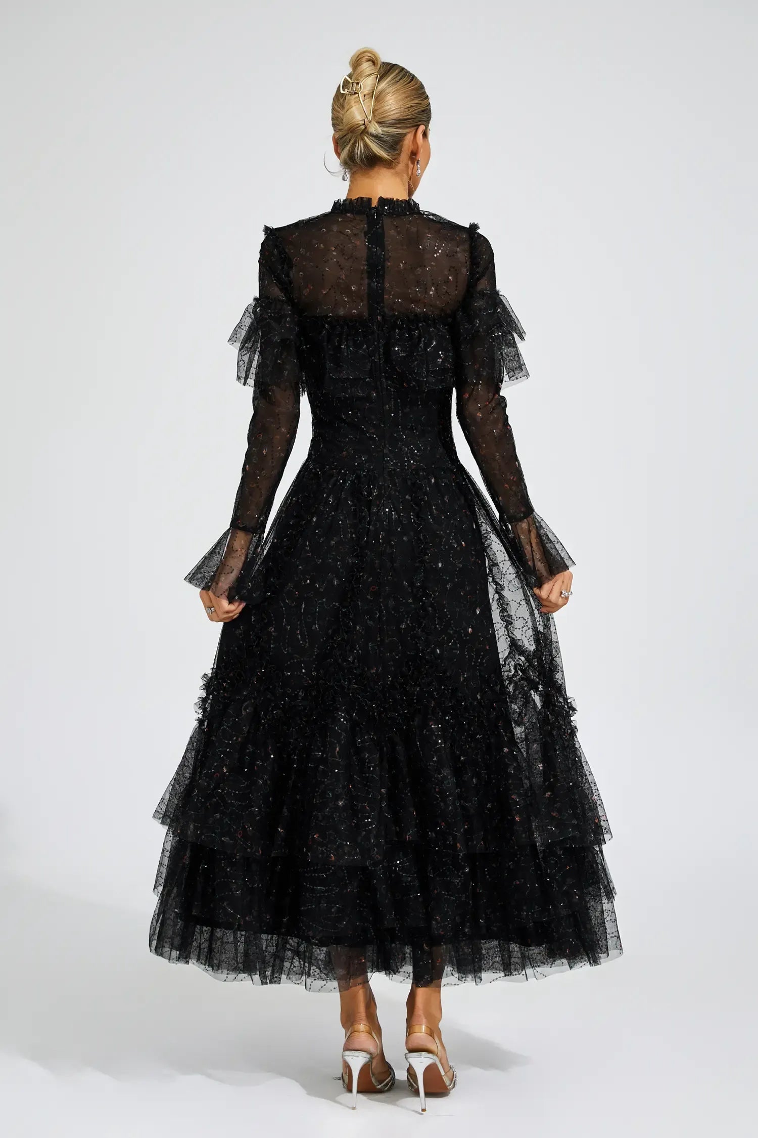 Clapham Black Mesh Floral Maxi Dress