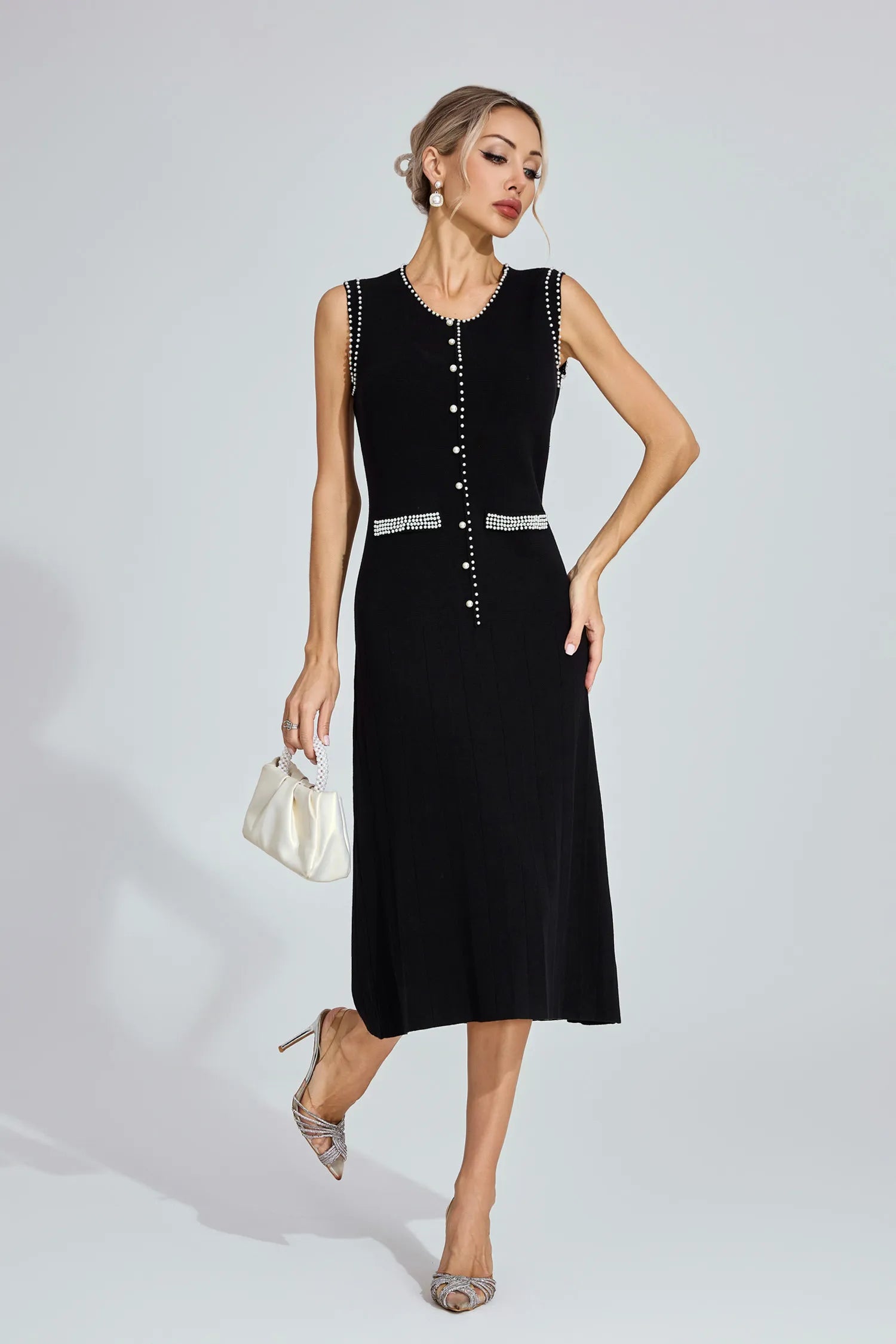 Marcella Black Knit Midi Dress