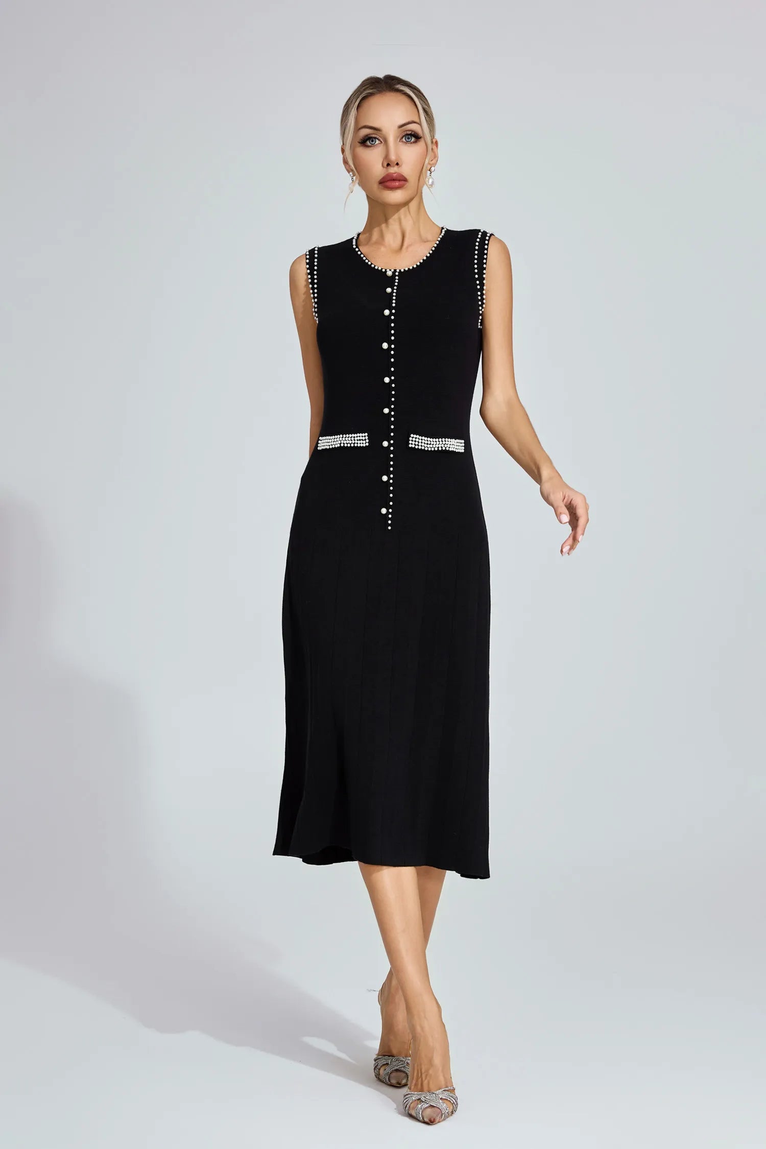 Marcella Black Knit Midi Dress