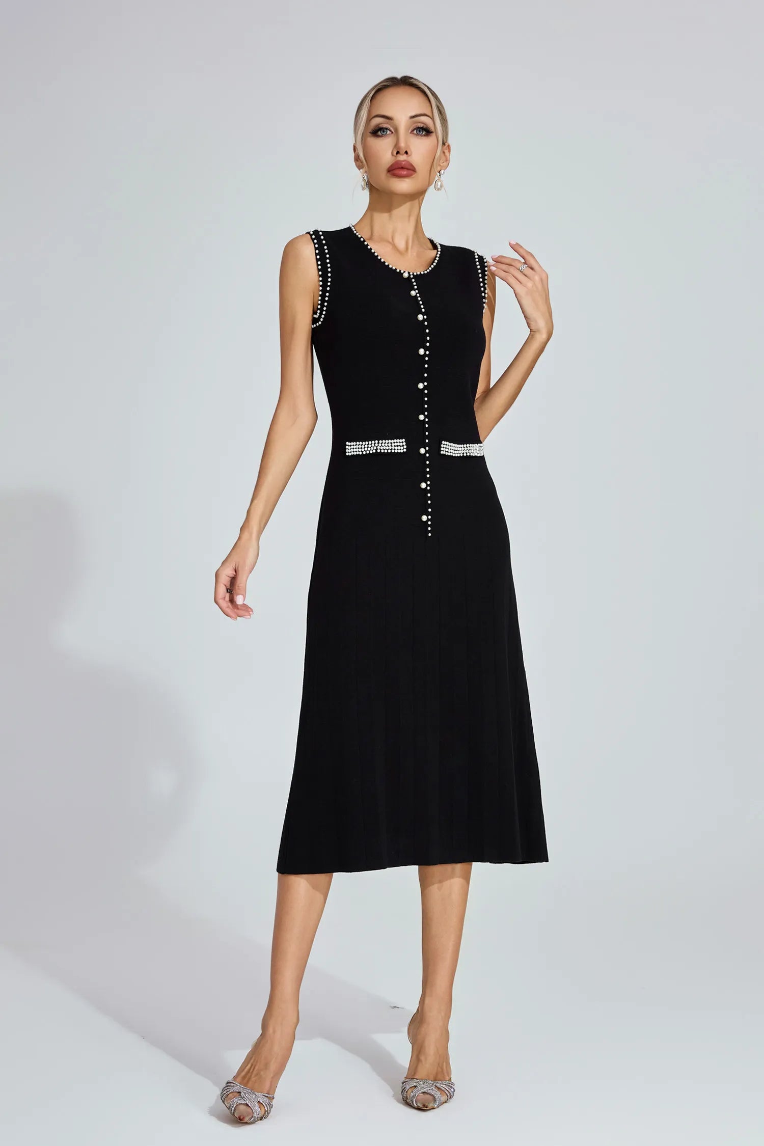 Marcella Black Knit Midi Dress