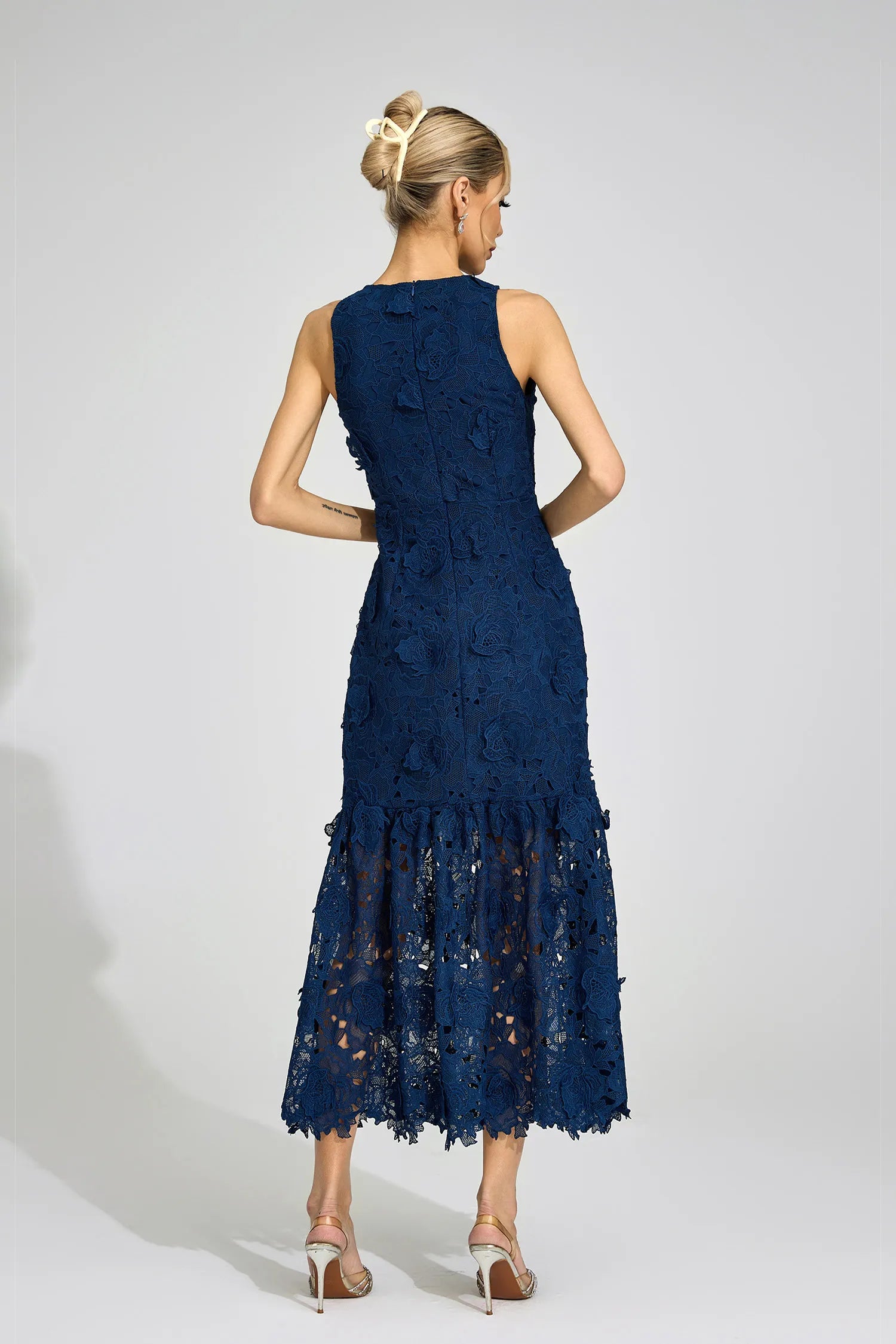Aeloria Blue Round Neck Maxi Dress