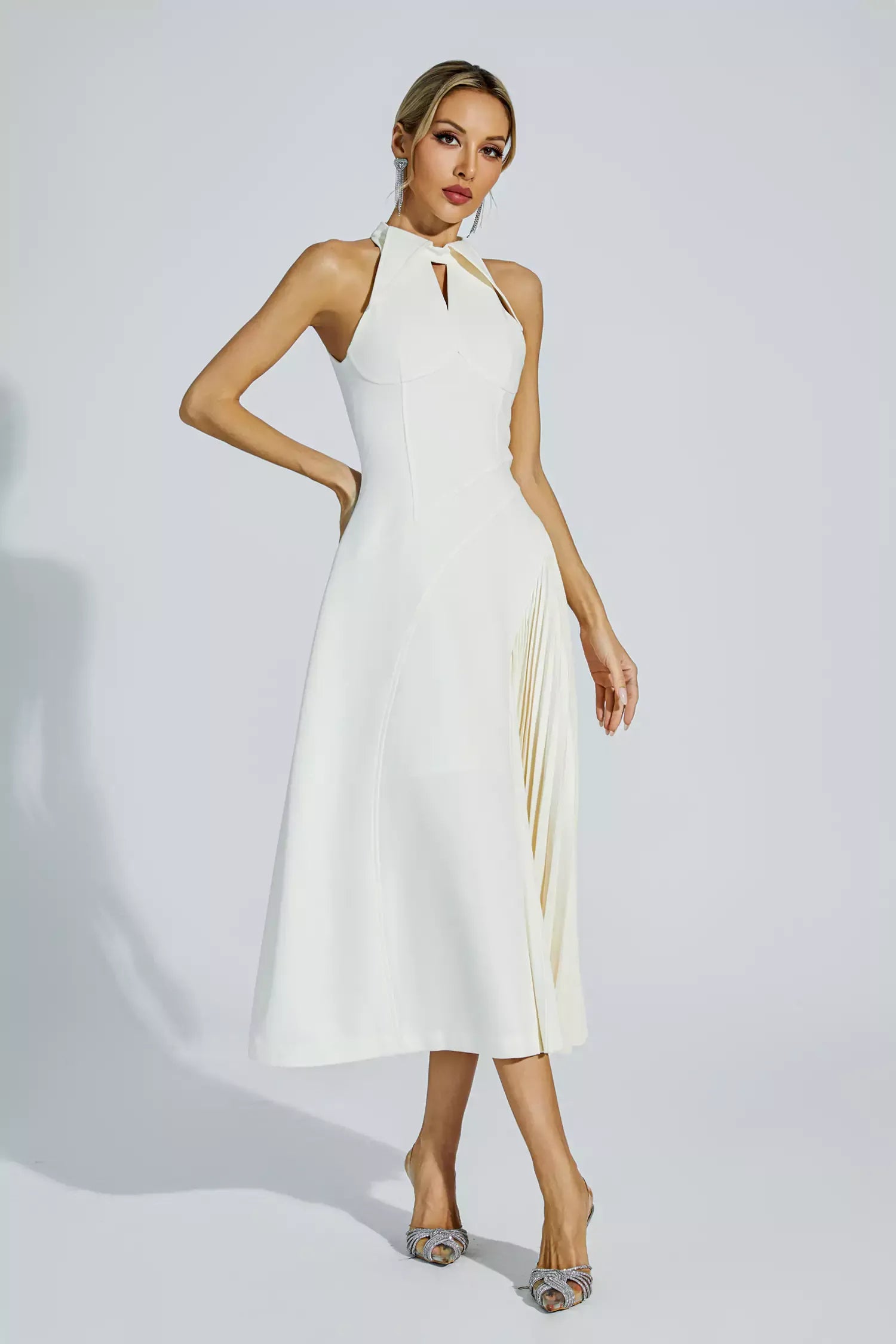 Cream Ruffled Sleeveless Maxi Dress