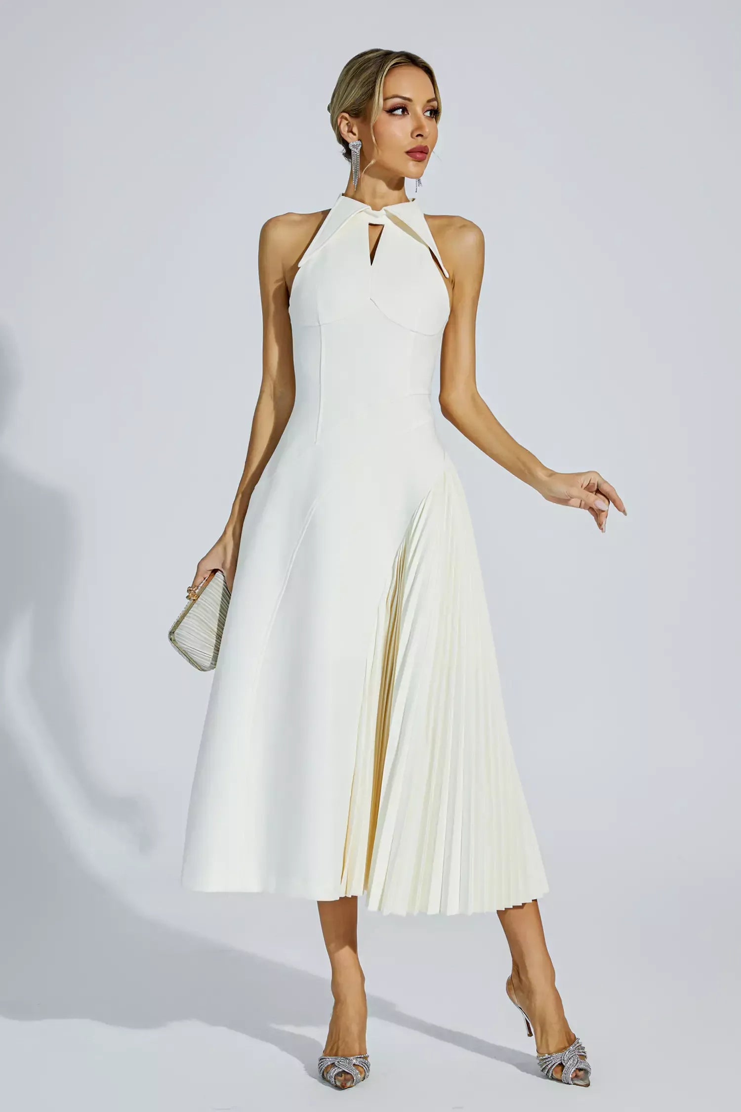 Cream Ruffled Sleeveless Maxi Dress
