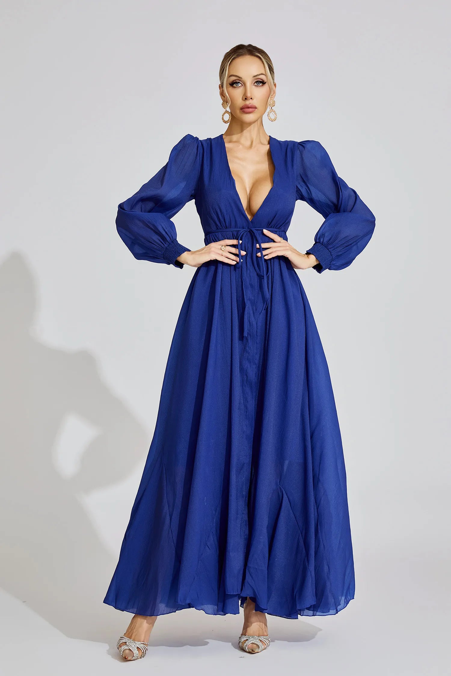 Nivine Dark Blue Ruched Maxi Dress