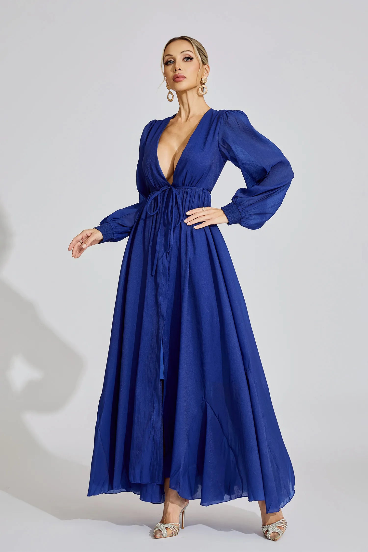 Nivine Dark Blue Ruched Maxi Dress
