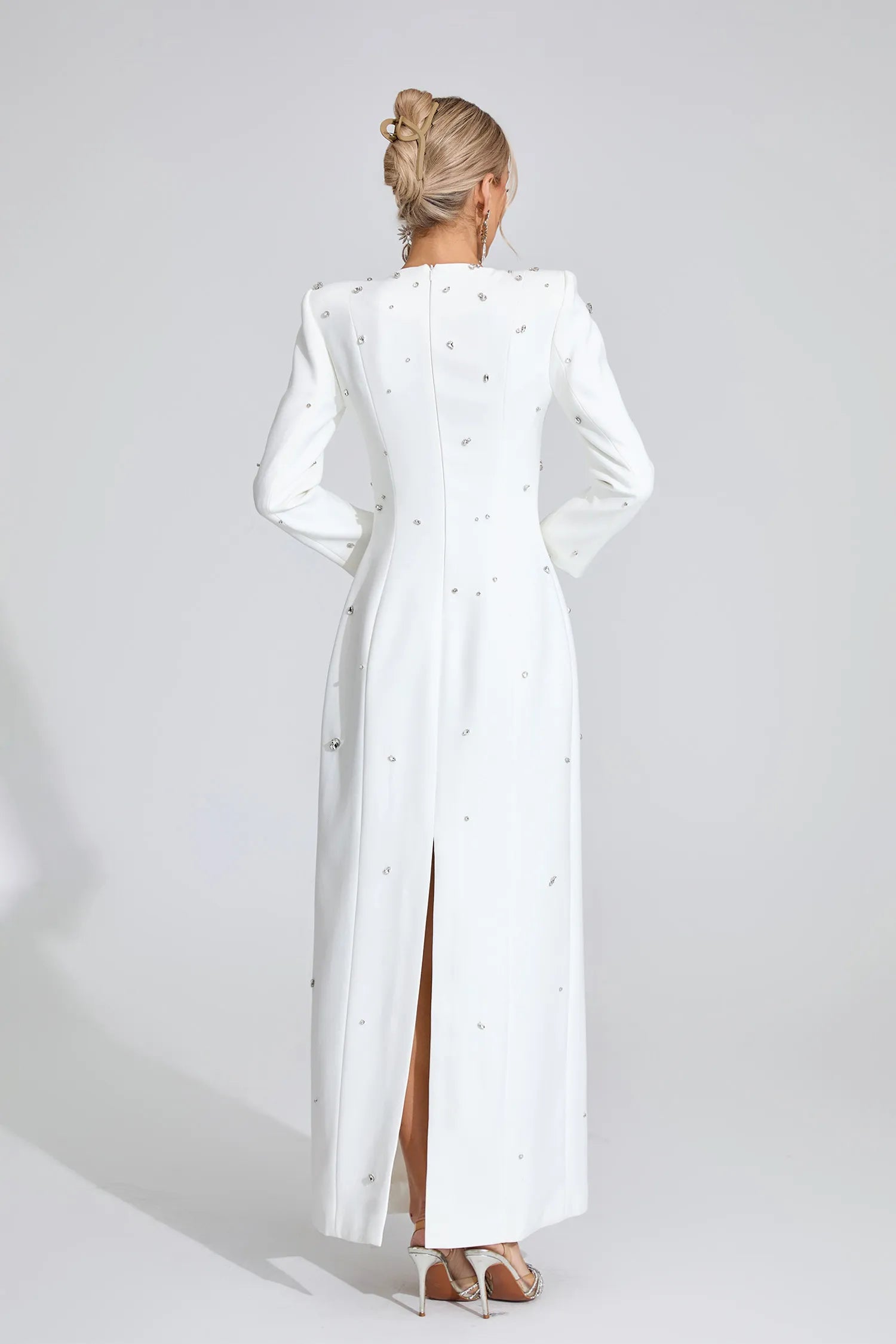 Lenore White Diamond Long Sleeve Maxi Dress