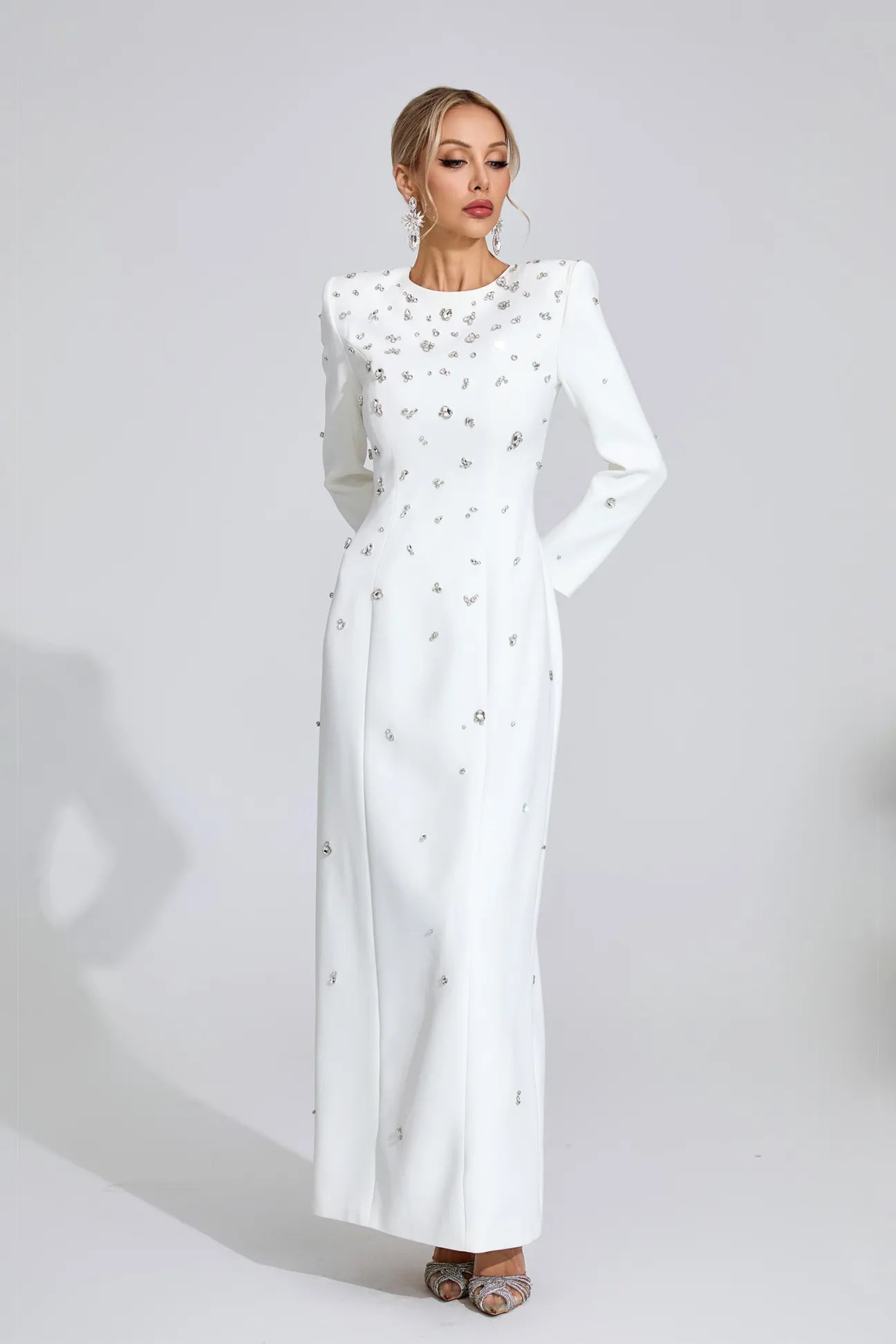 Lenore White Diamond Long Sleeve Maxi Dress