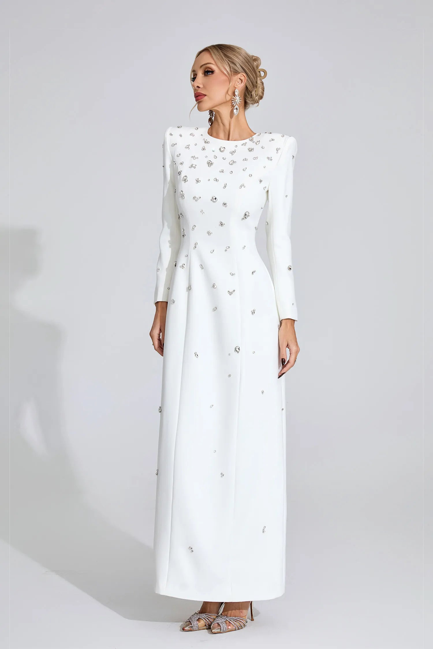 Lenore White Diamond Long Sleeve Maxi Dress