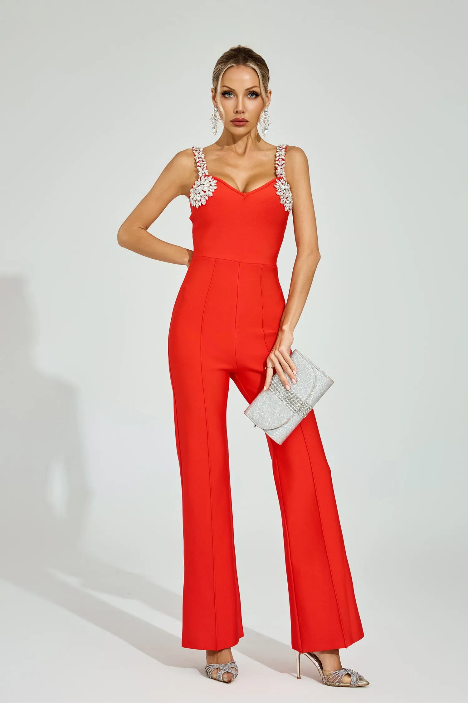 Mirella Red Rhinestone Strap Jumpsuit