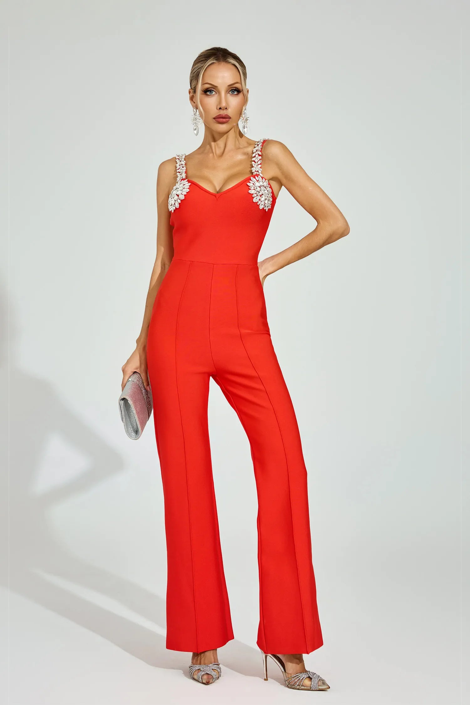 Mirella Red Rhinestone Strap Jumpsuit