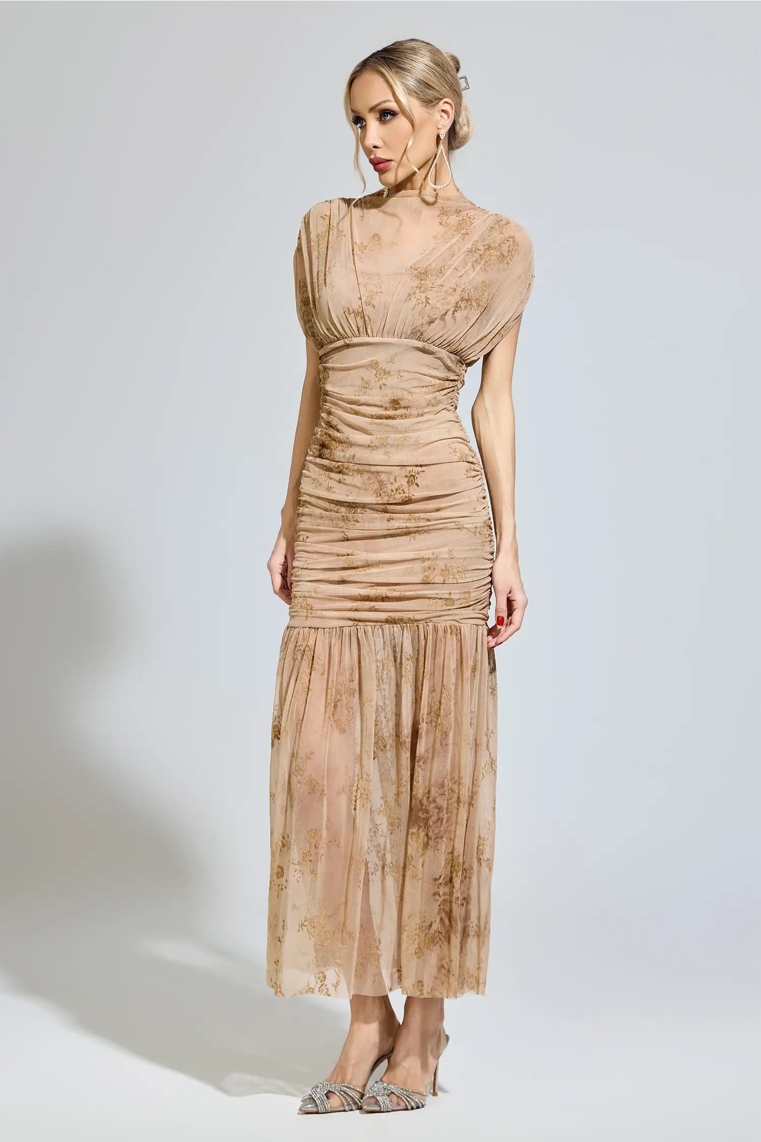 Beatrice Beige Bodycon Maxi Dress