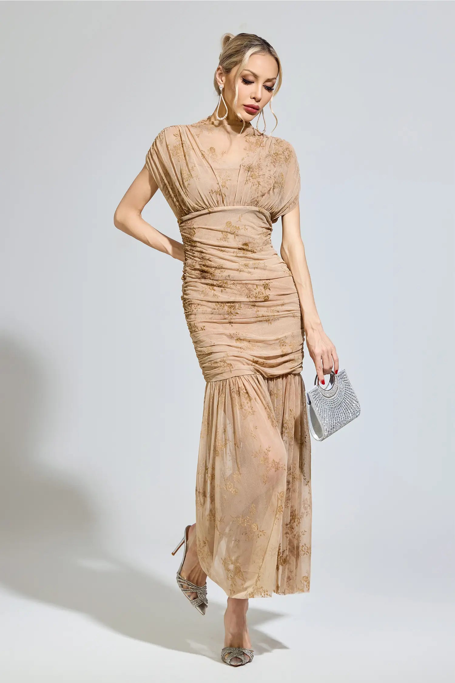 Beatrice Beige Bodycon Maxi Dress