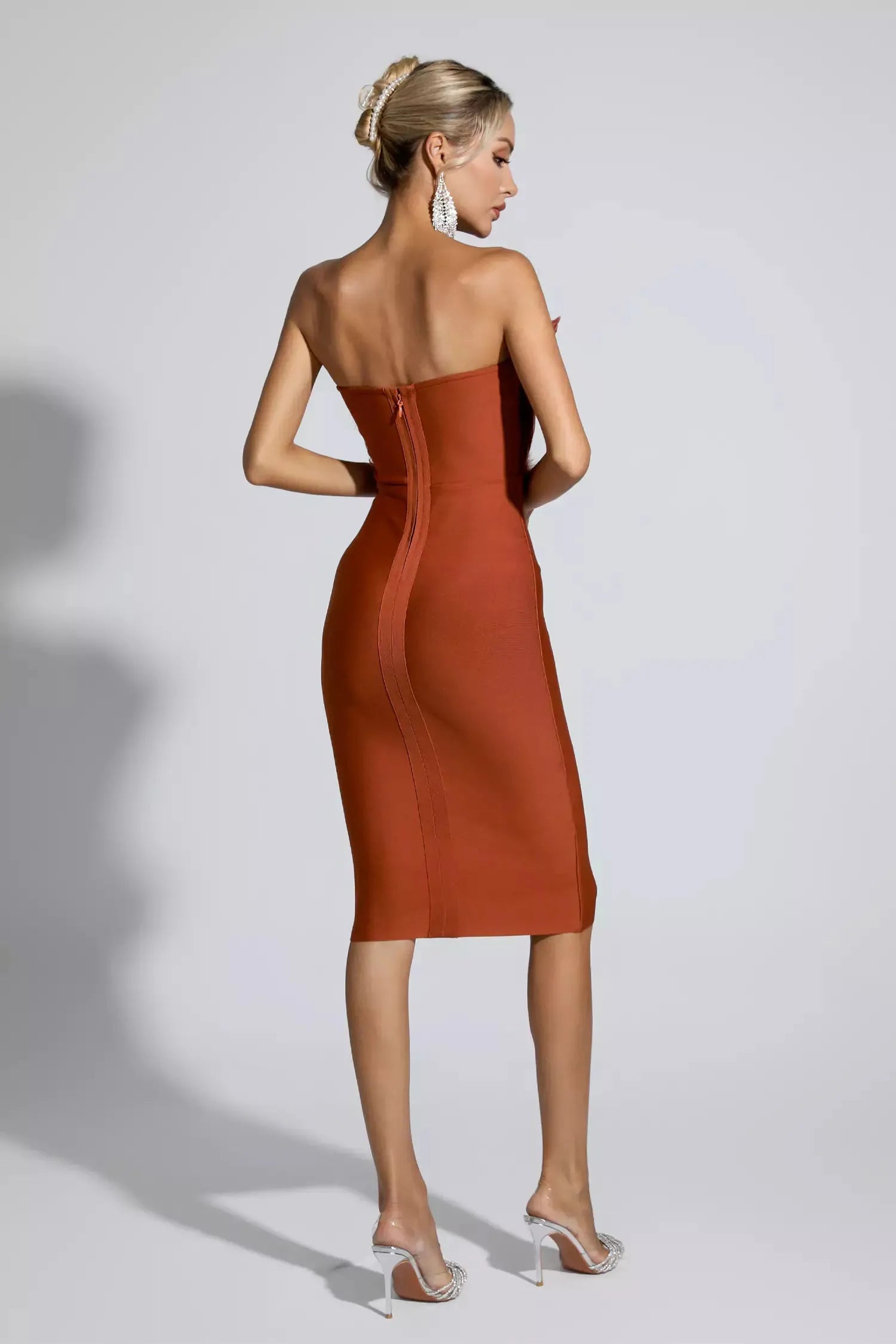 Elianna Dark Brown Feather Midi Dress