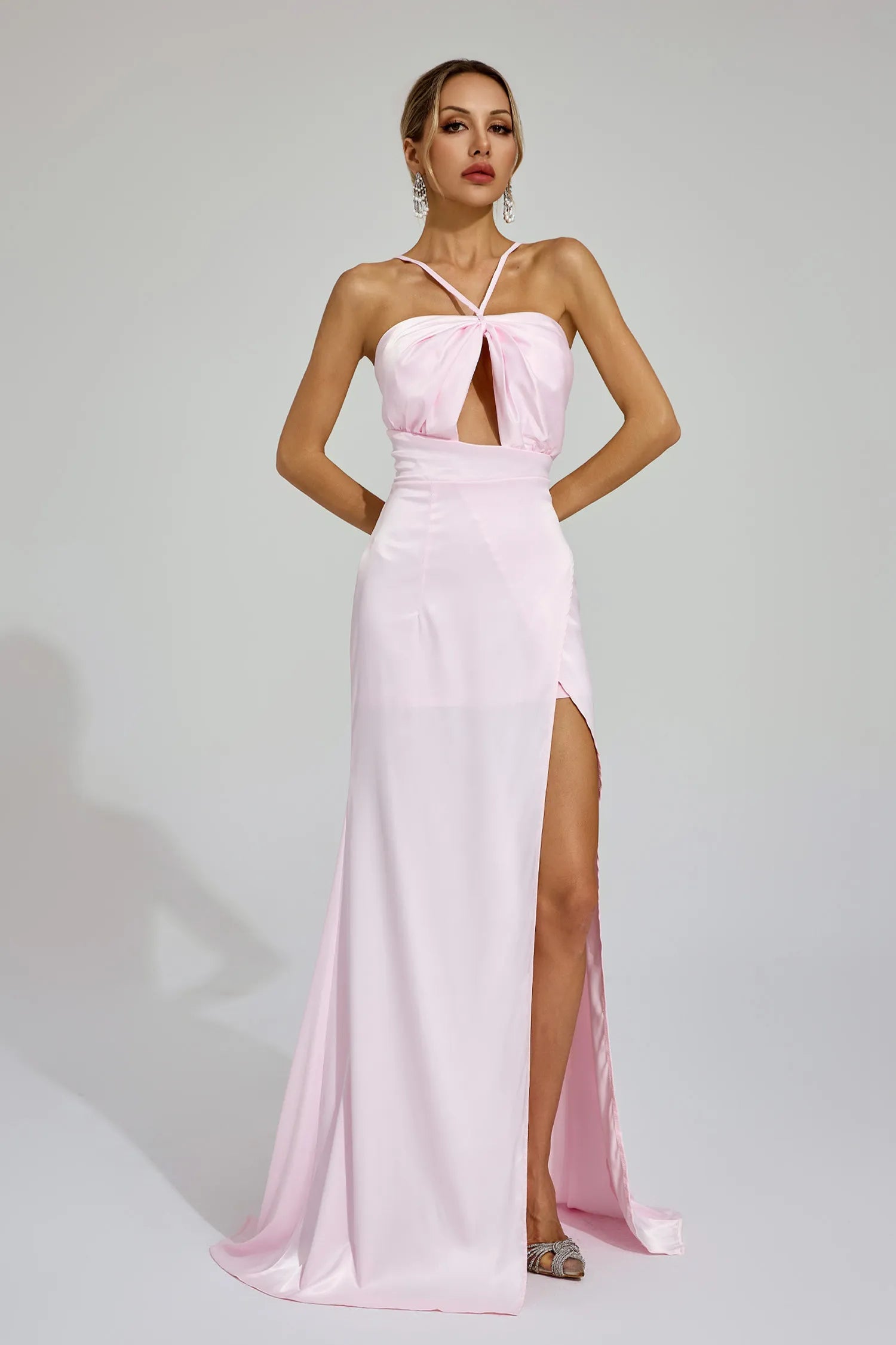 Katell Pink Slit Halter Maxi Dress