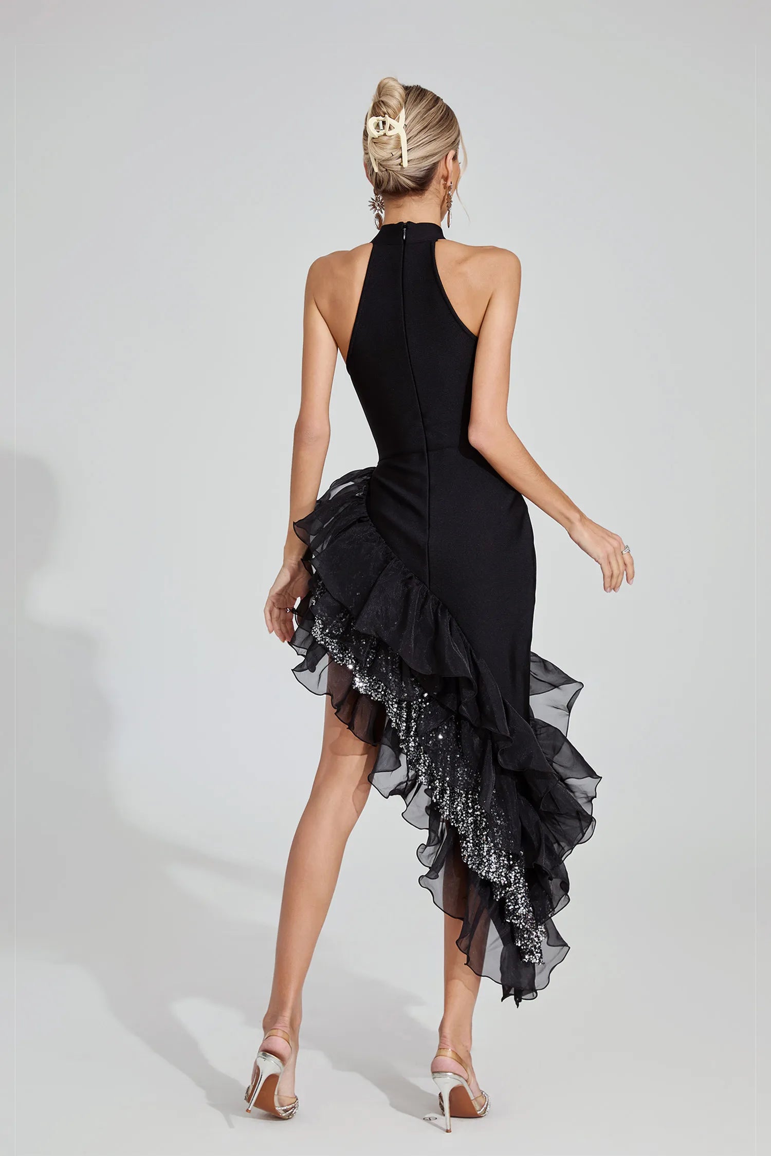 Lamis Black Ruffle Maxi Dress