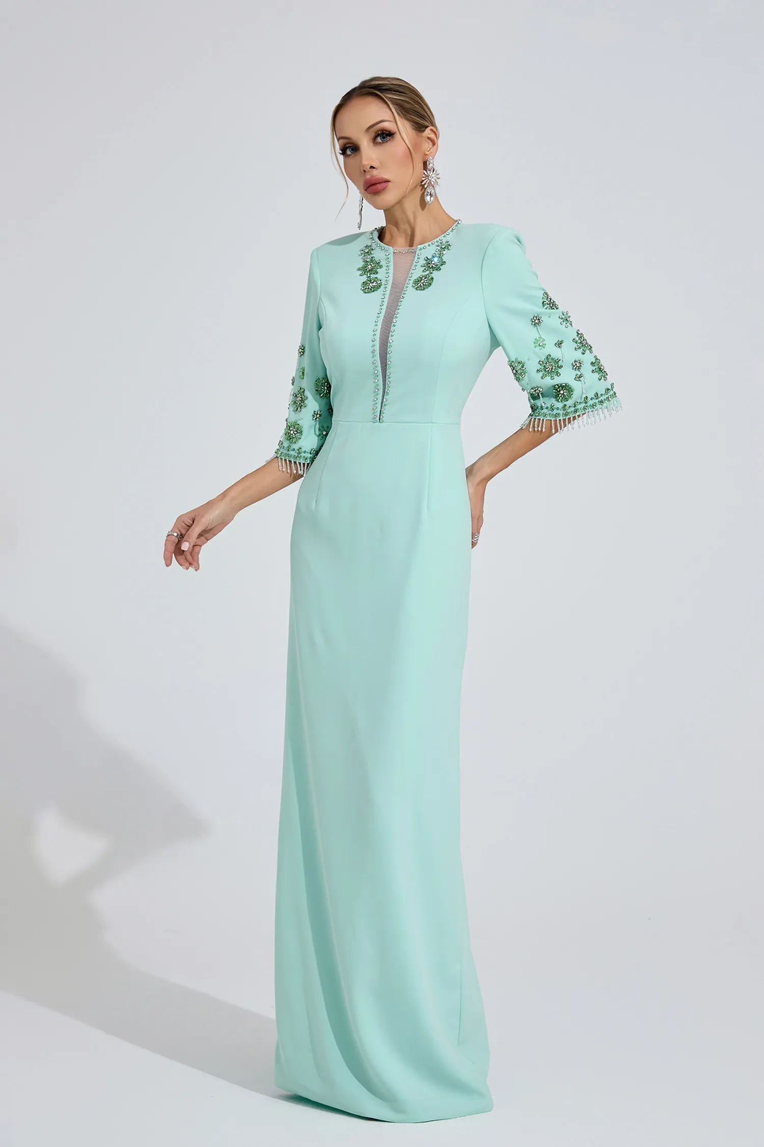 Nymera Mint Green Beaded Maxi Dress