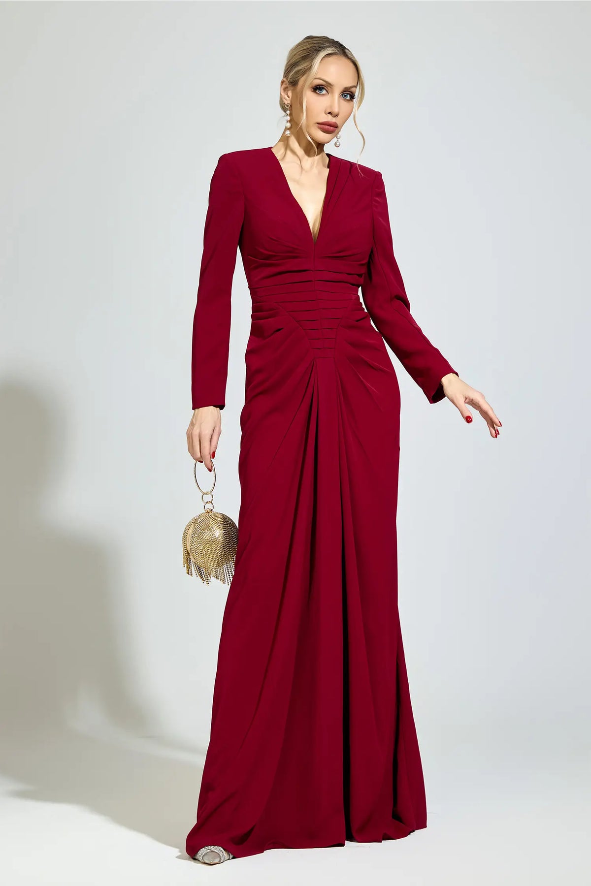 Matilda Red Ruched Maxi Dress
