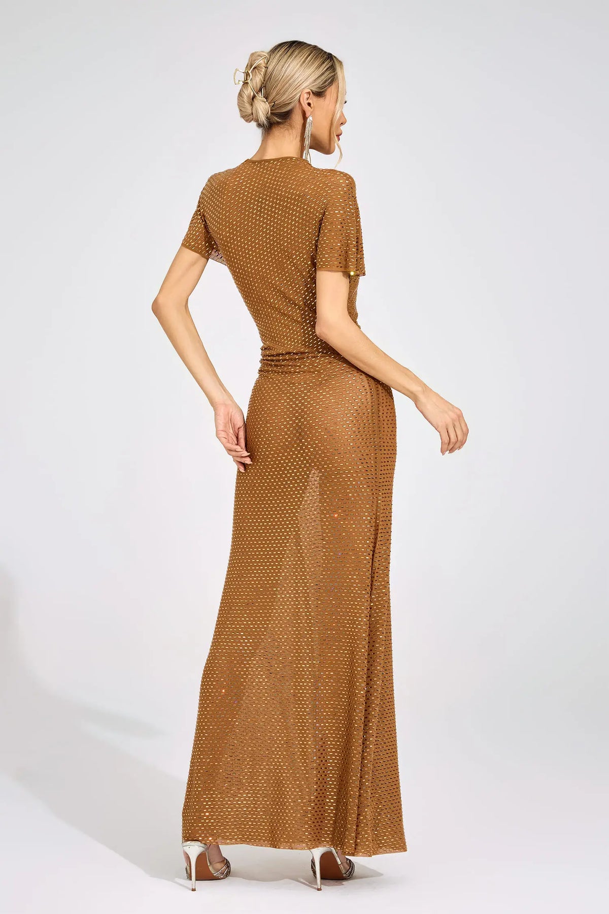 Lorraine Gold Asymmetric Maxi Dress