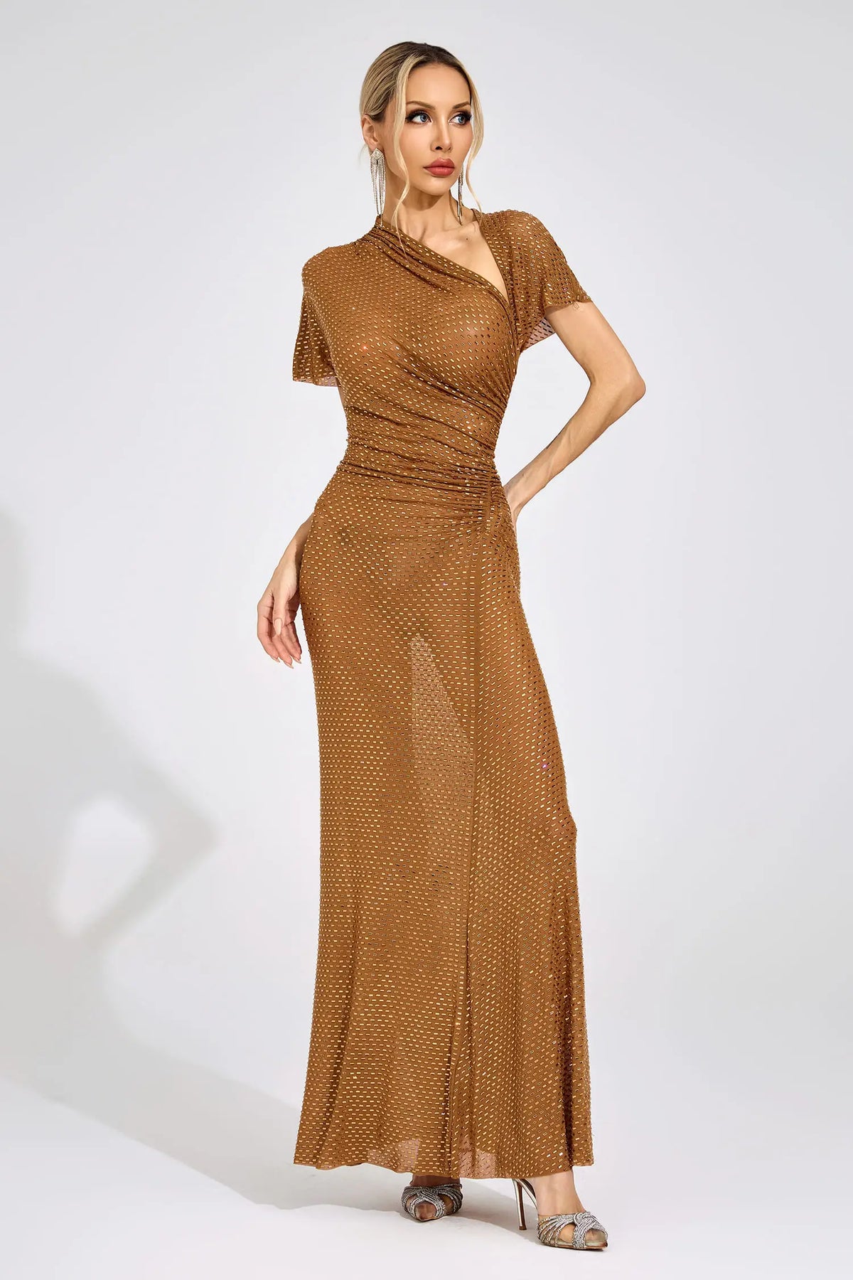 Lorraine Gold Asymmetric Maxi Dress