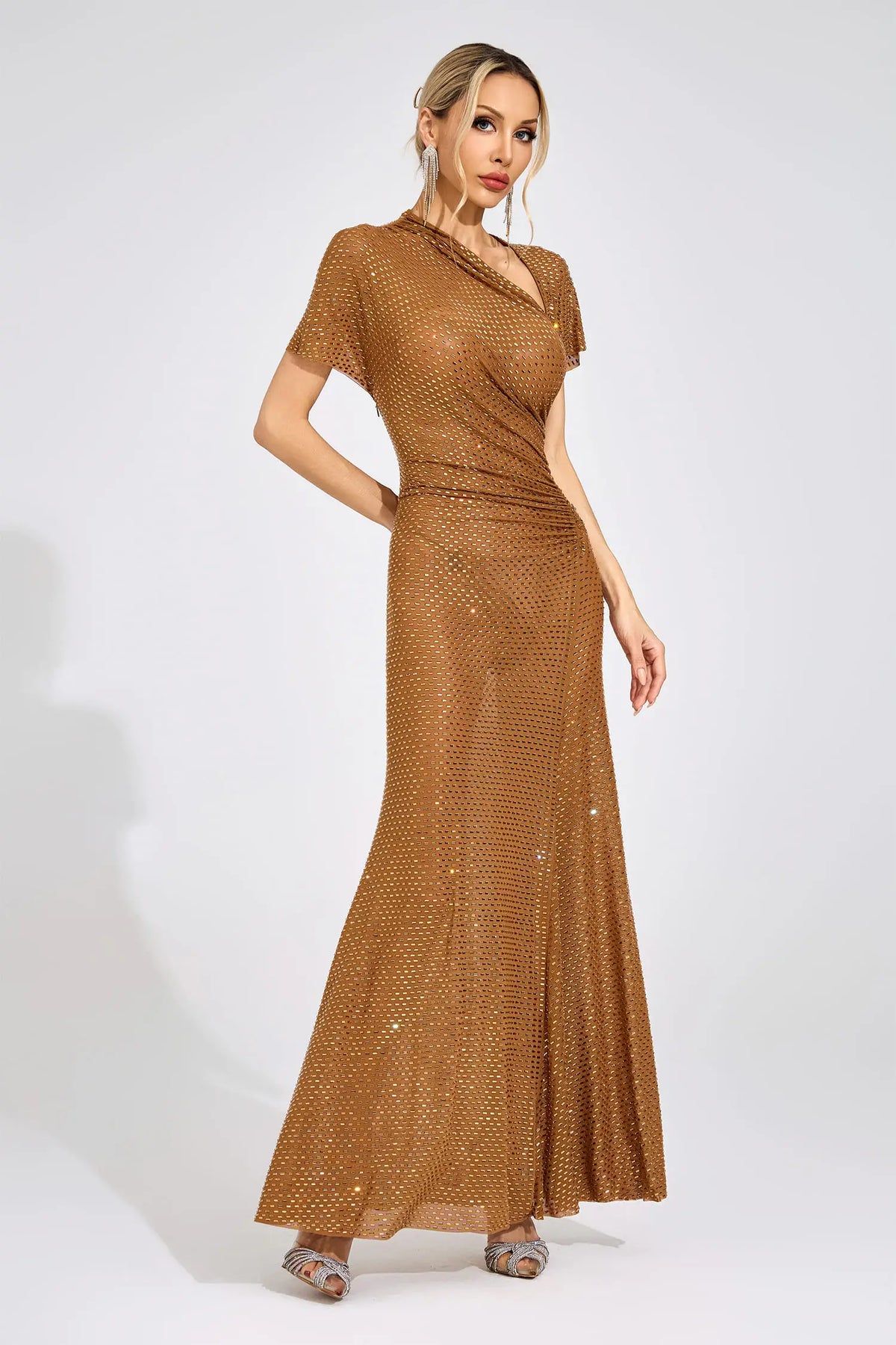 Lorraine Gold Asymmetric Maxi Dress