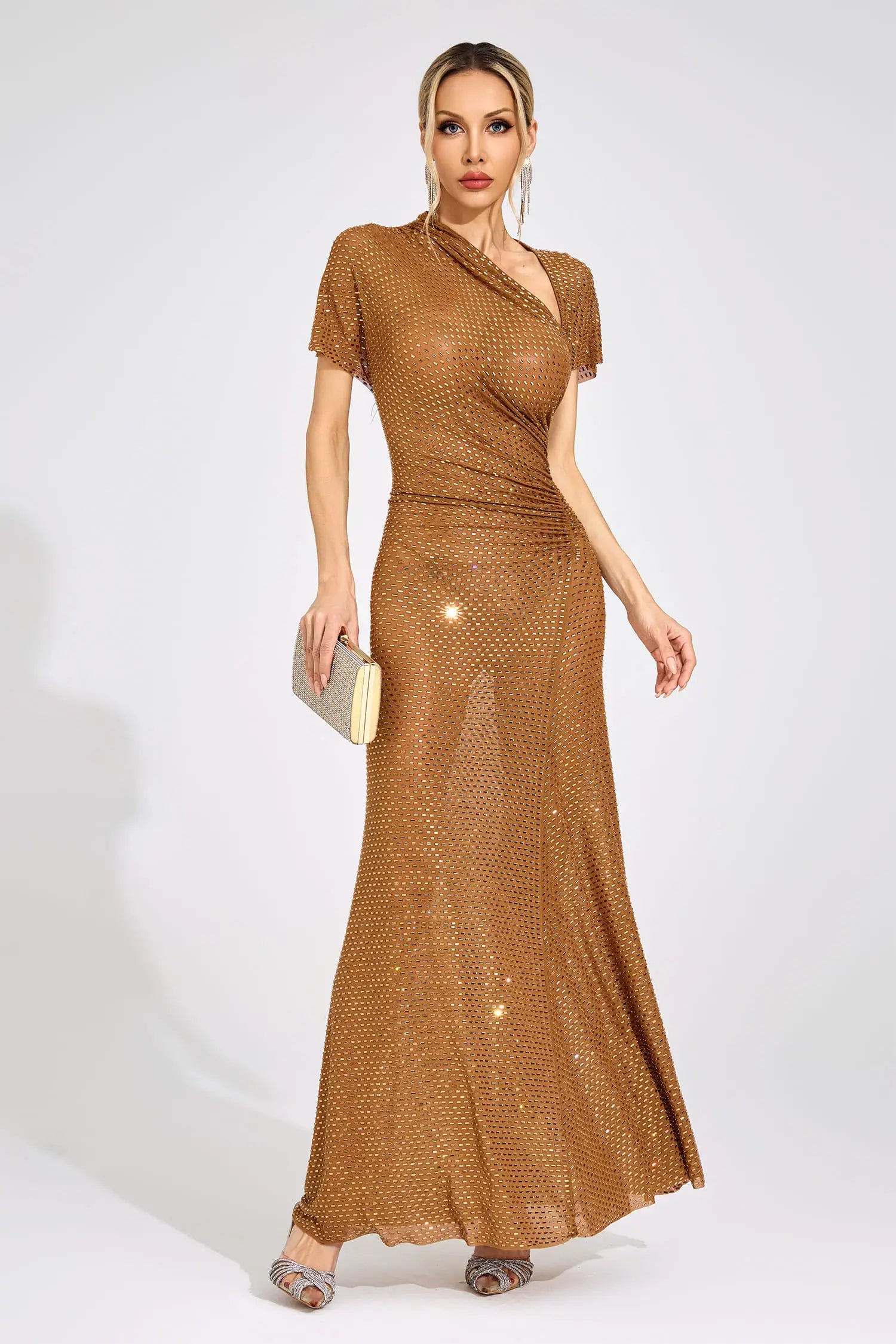 Lorraine Gold Asymmetric Maxi Dress