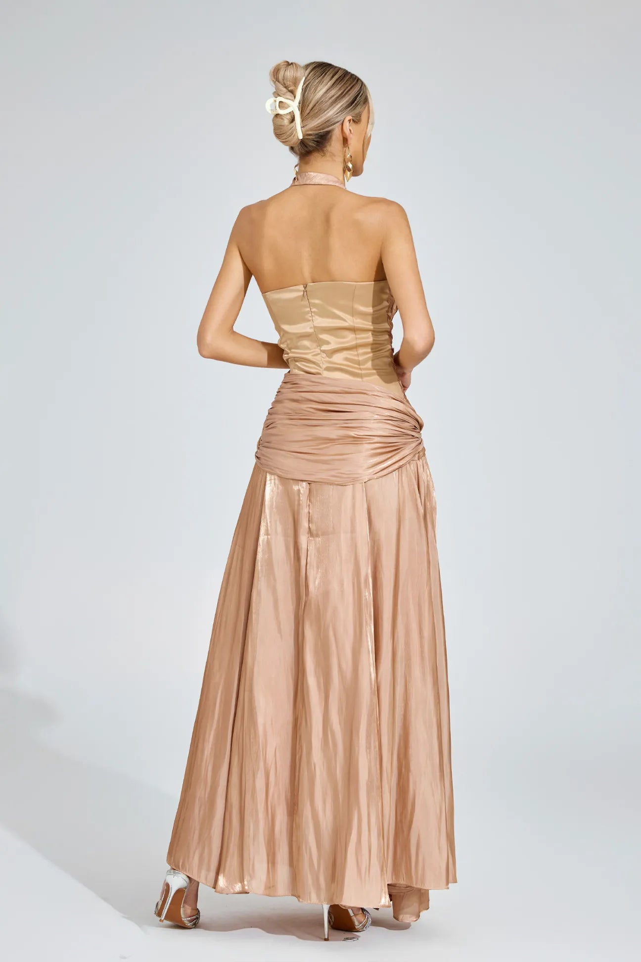 Melody Champagne Halter Maxi Dress