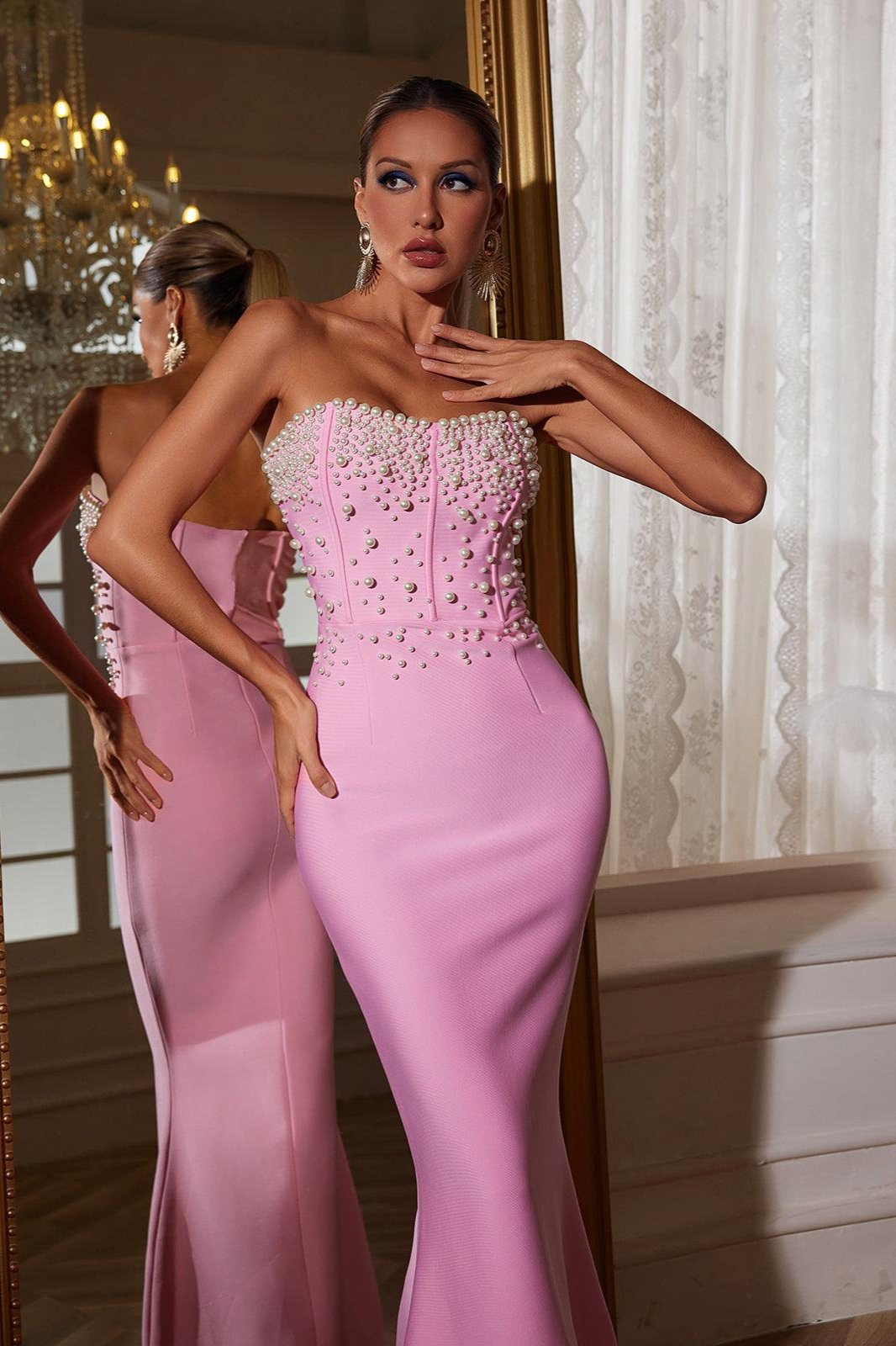 Everett Strapless Pearl Bandage Dress - Mew Mews