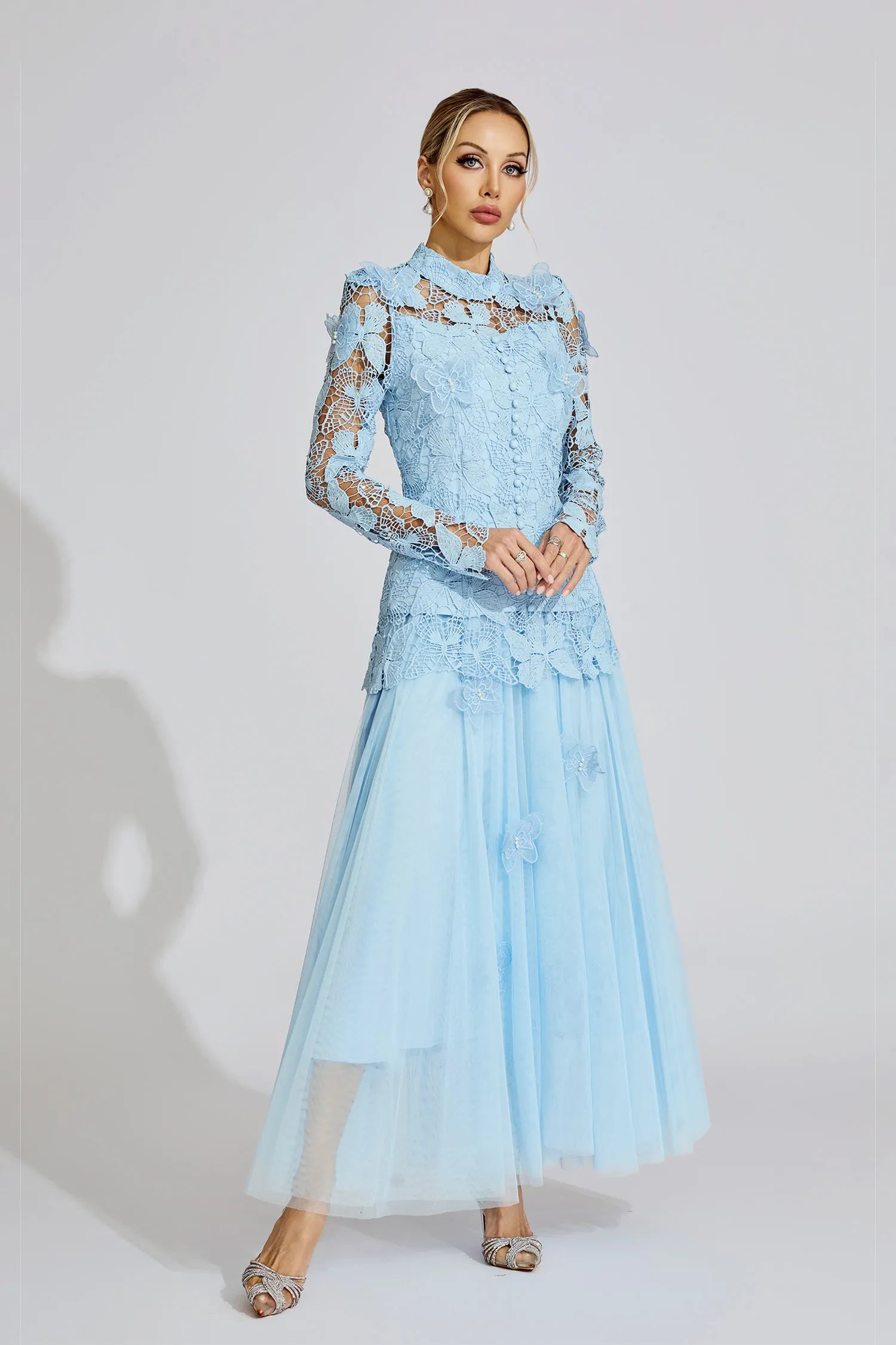 Calithe Blue Embroidered Two Piece Set