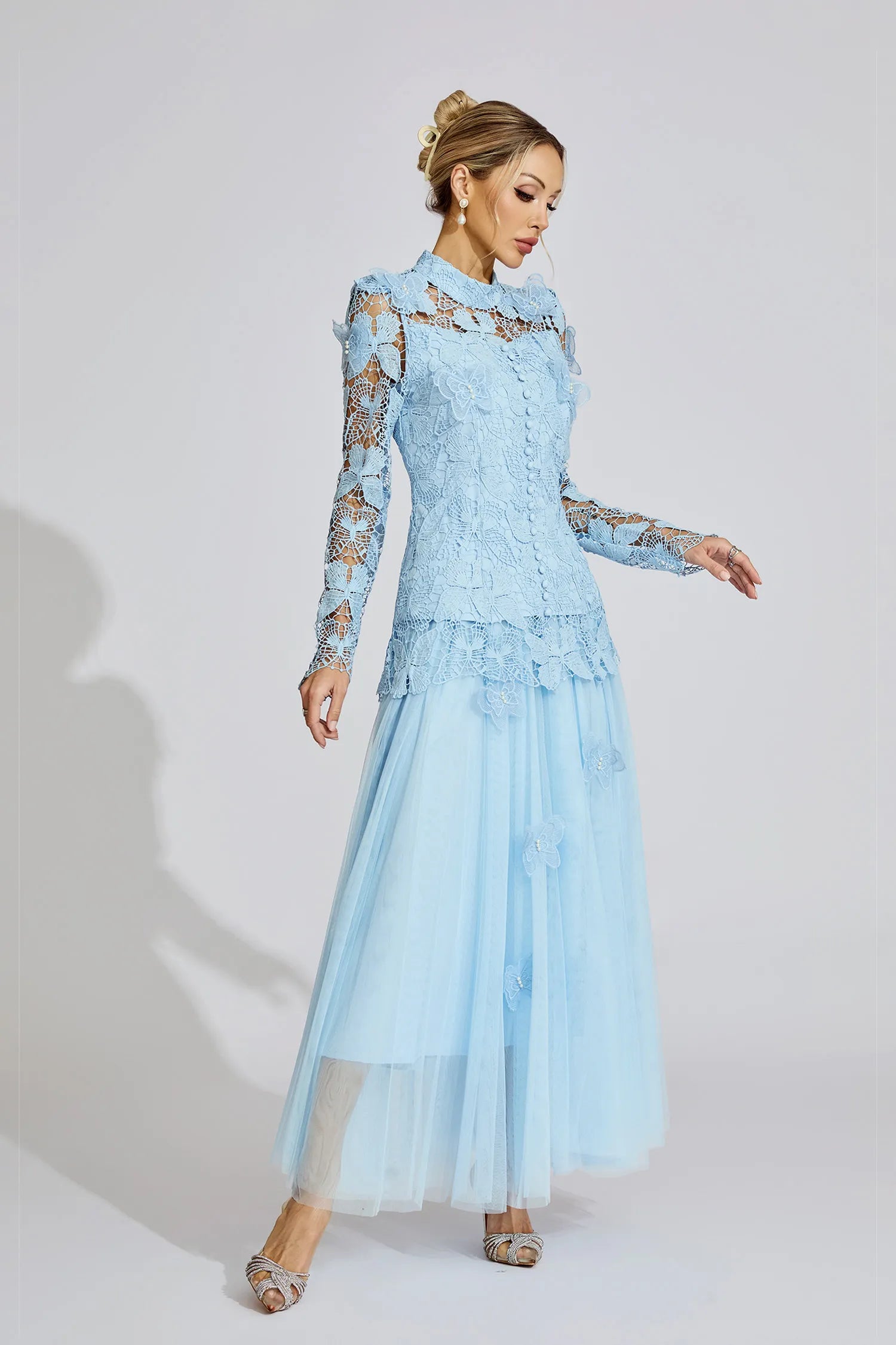 Calithe Blue Embroidered Two Piece Set