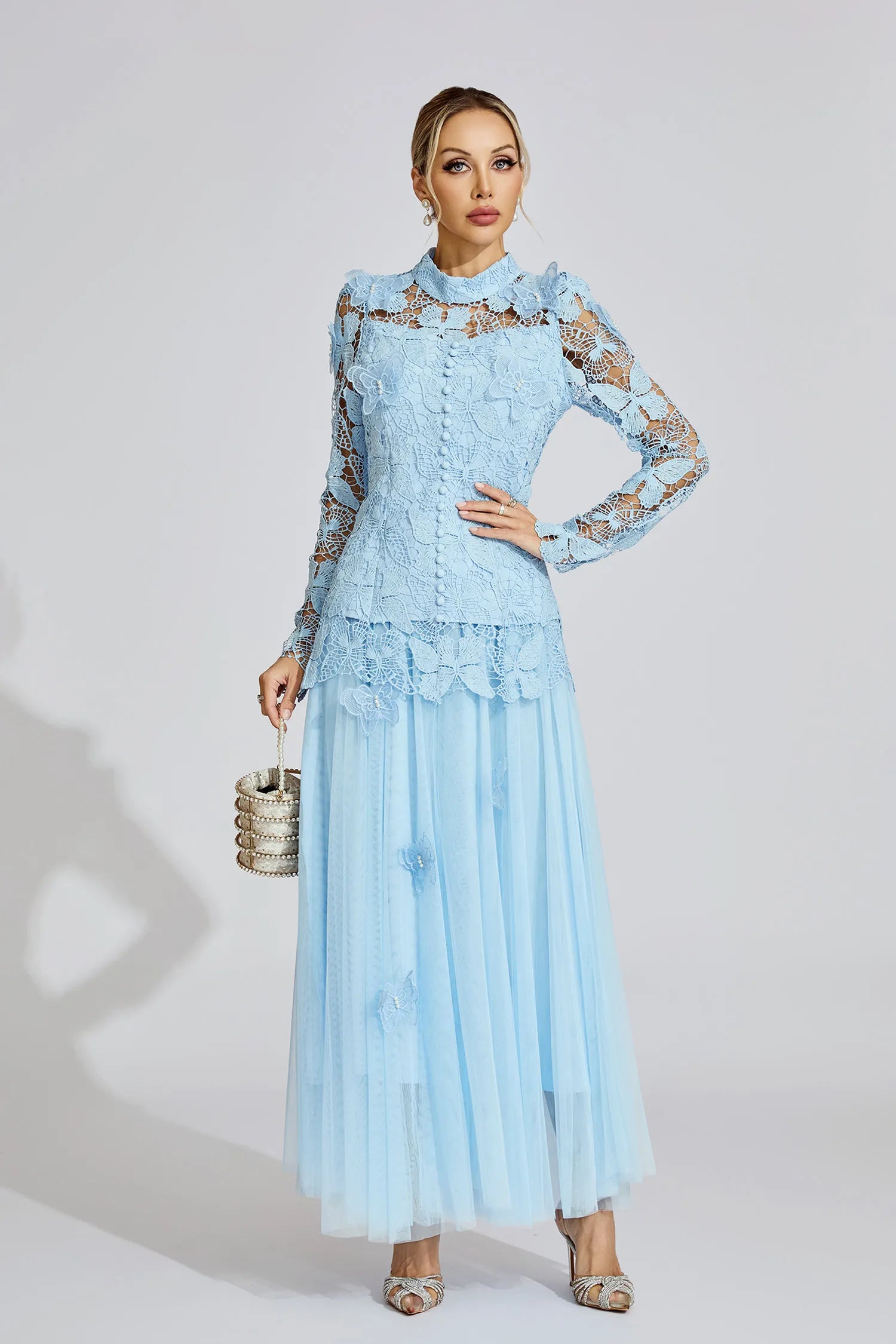 Calithe Blue Embroidered Two Piece Set