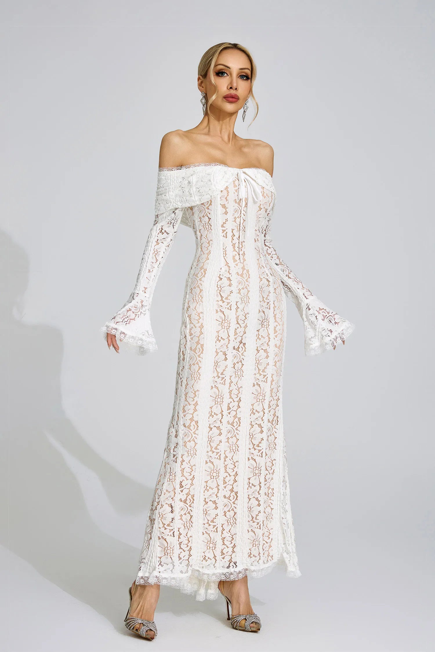 Eirae White Lace Maxi Dress