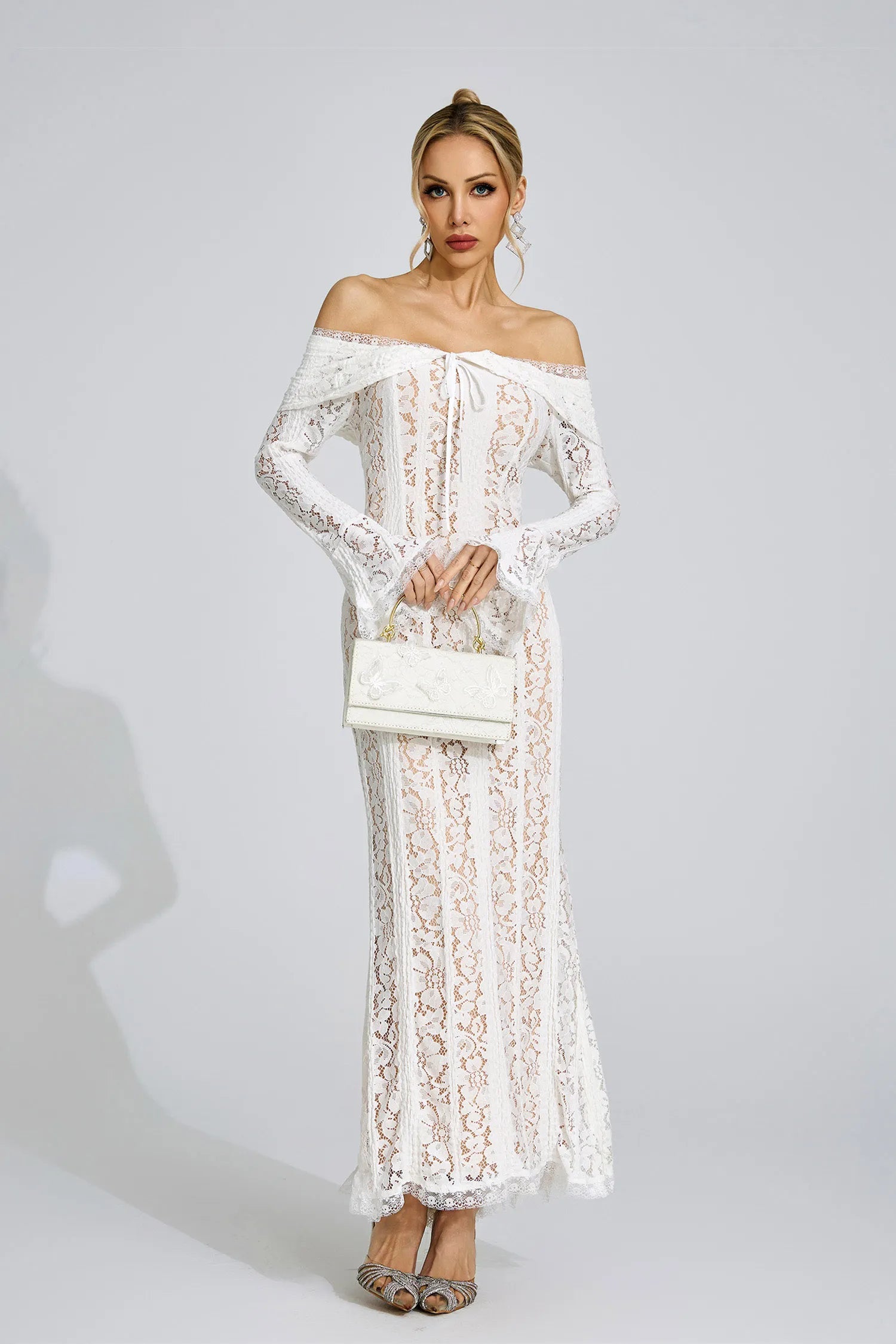 Eirae White Lace Maxi Dress