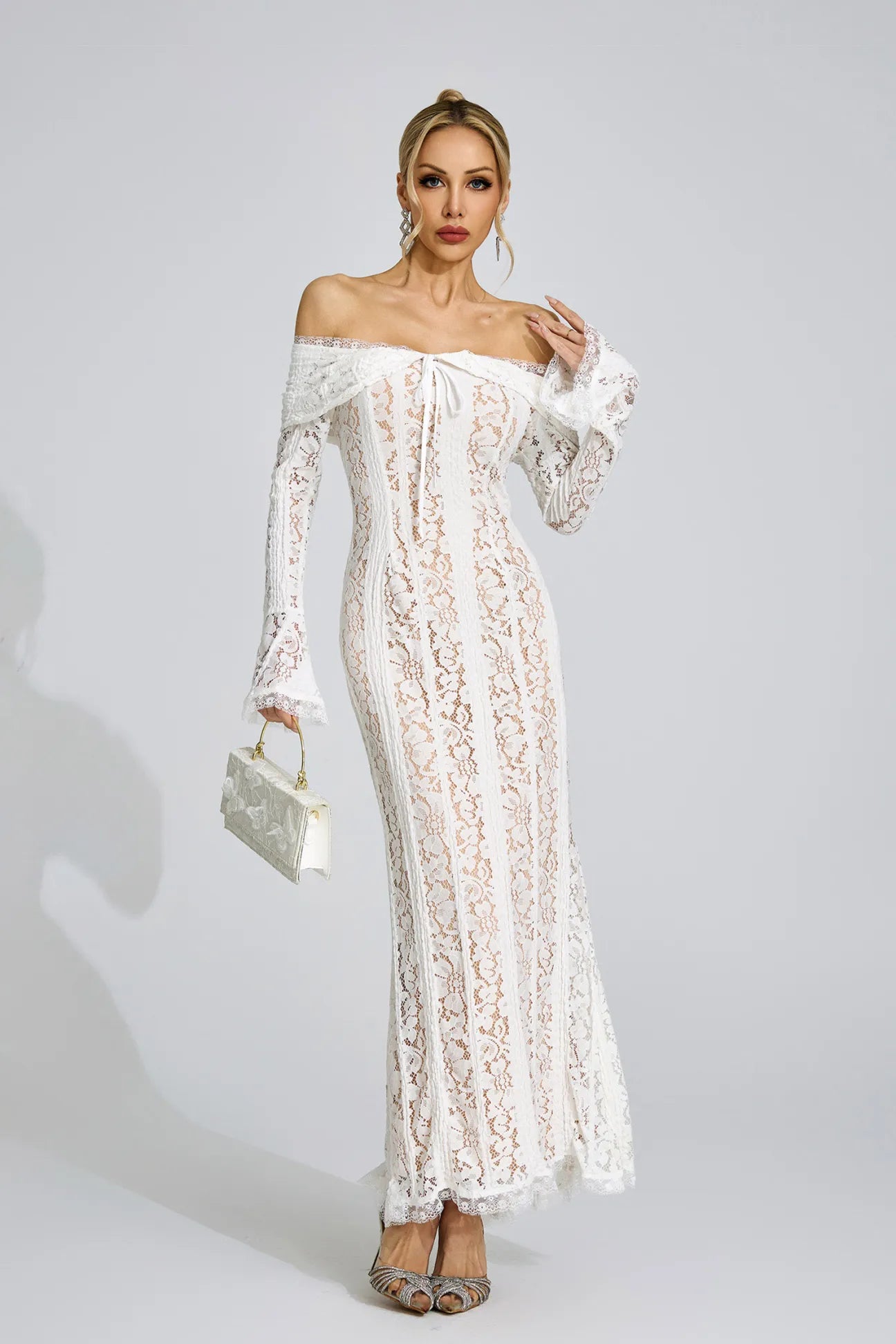 Eirae White Lace Maxi Dress