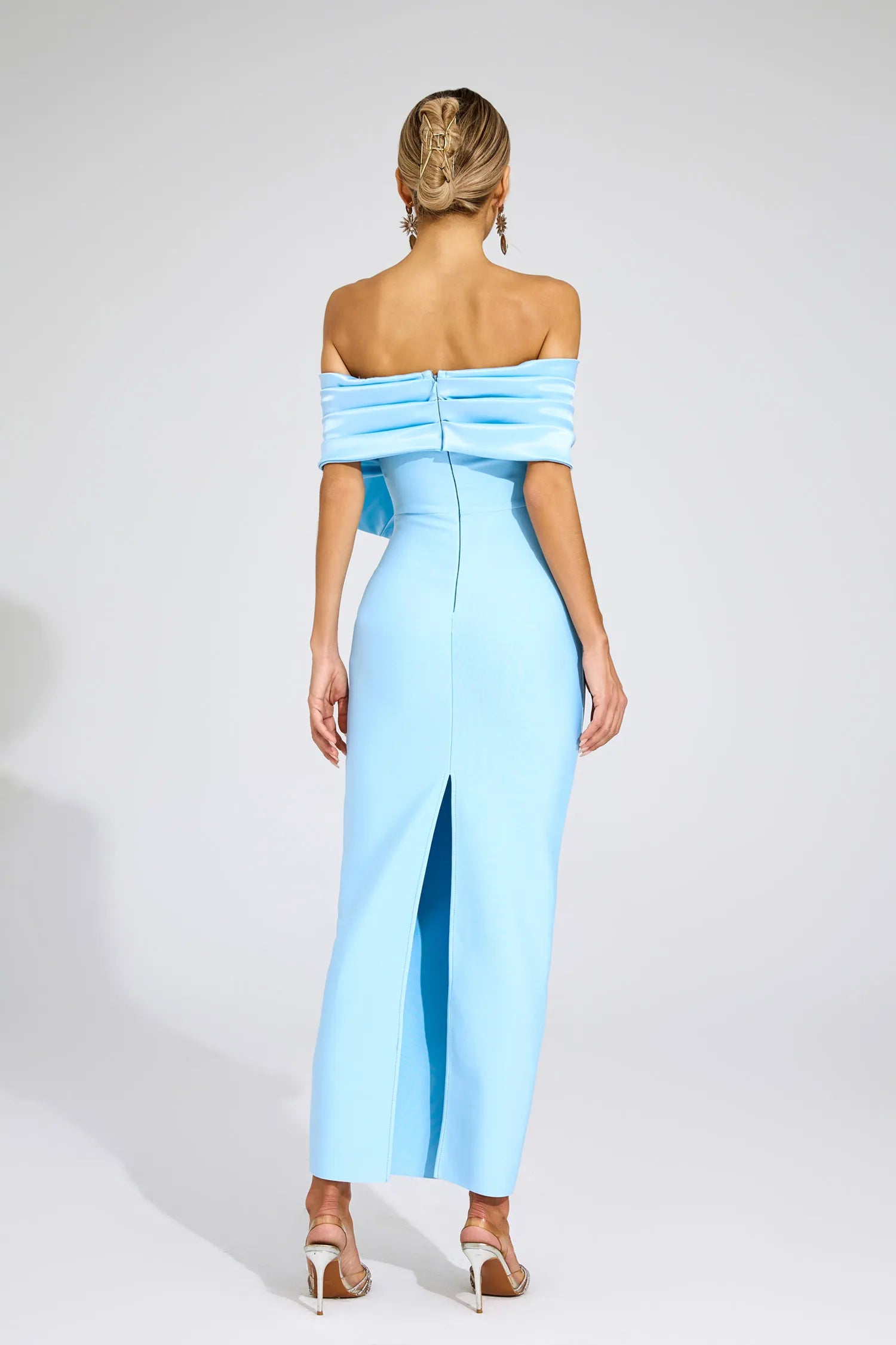 Giverny Blue Bow Tie Bandage Maxi Dress