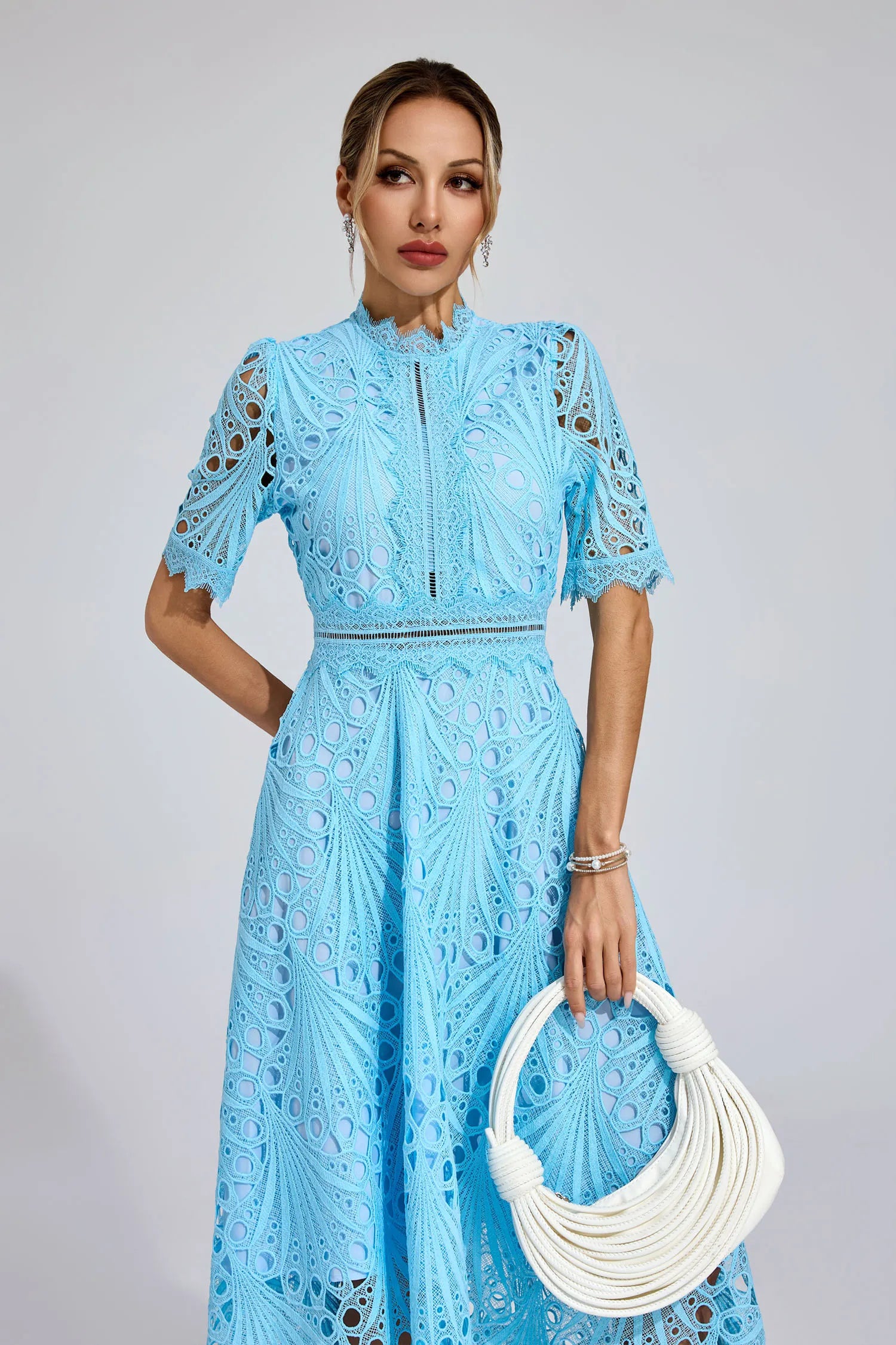 Shaylah Blue Lace Midi Dress
