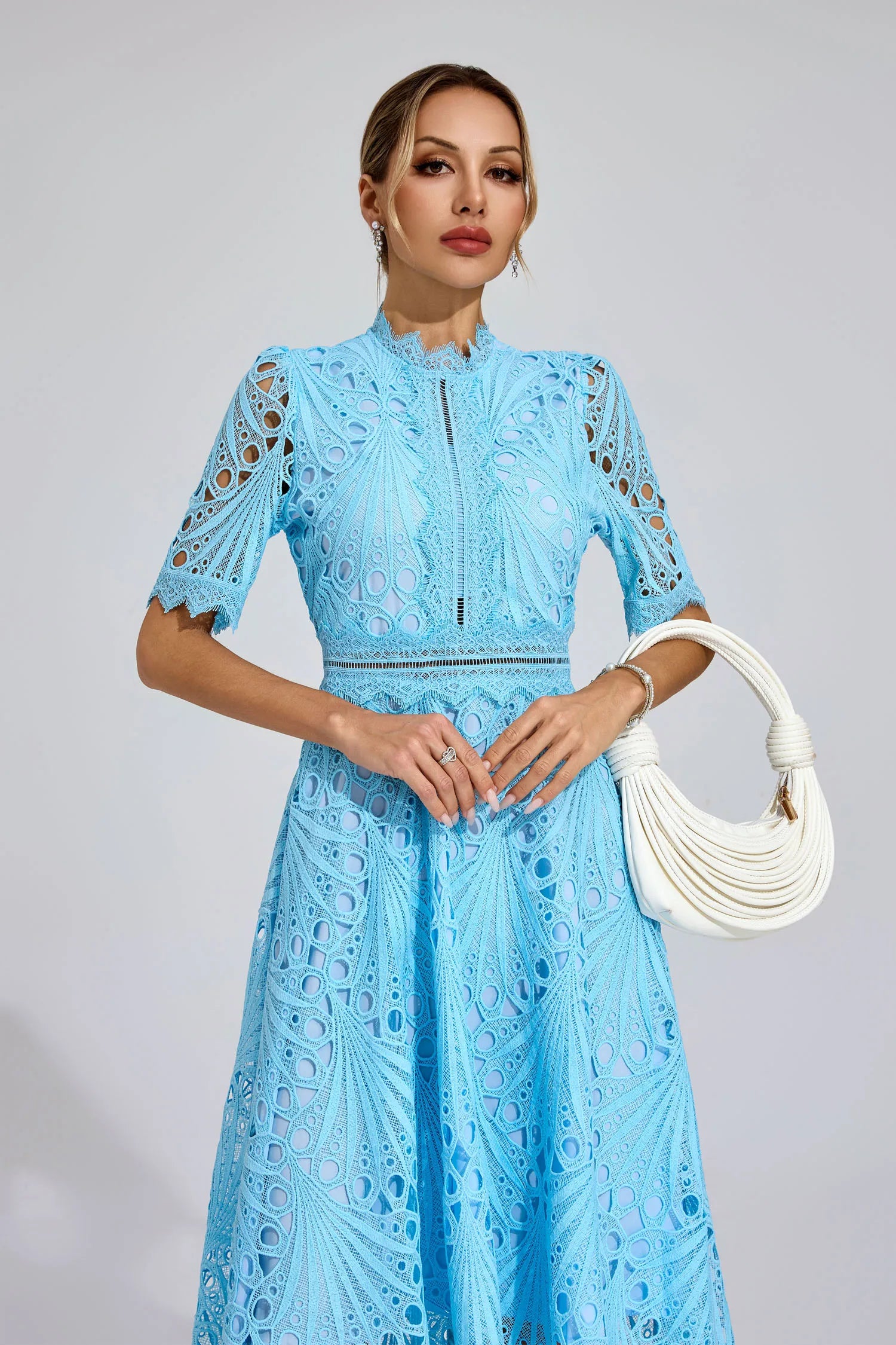 Shaylah Blue Lace Midi Dress