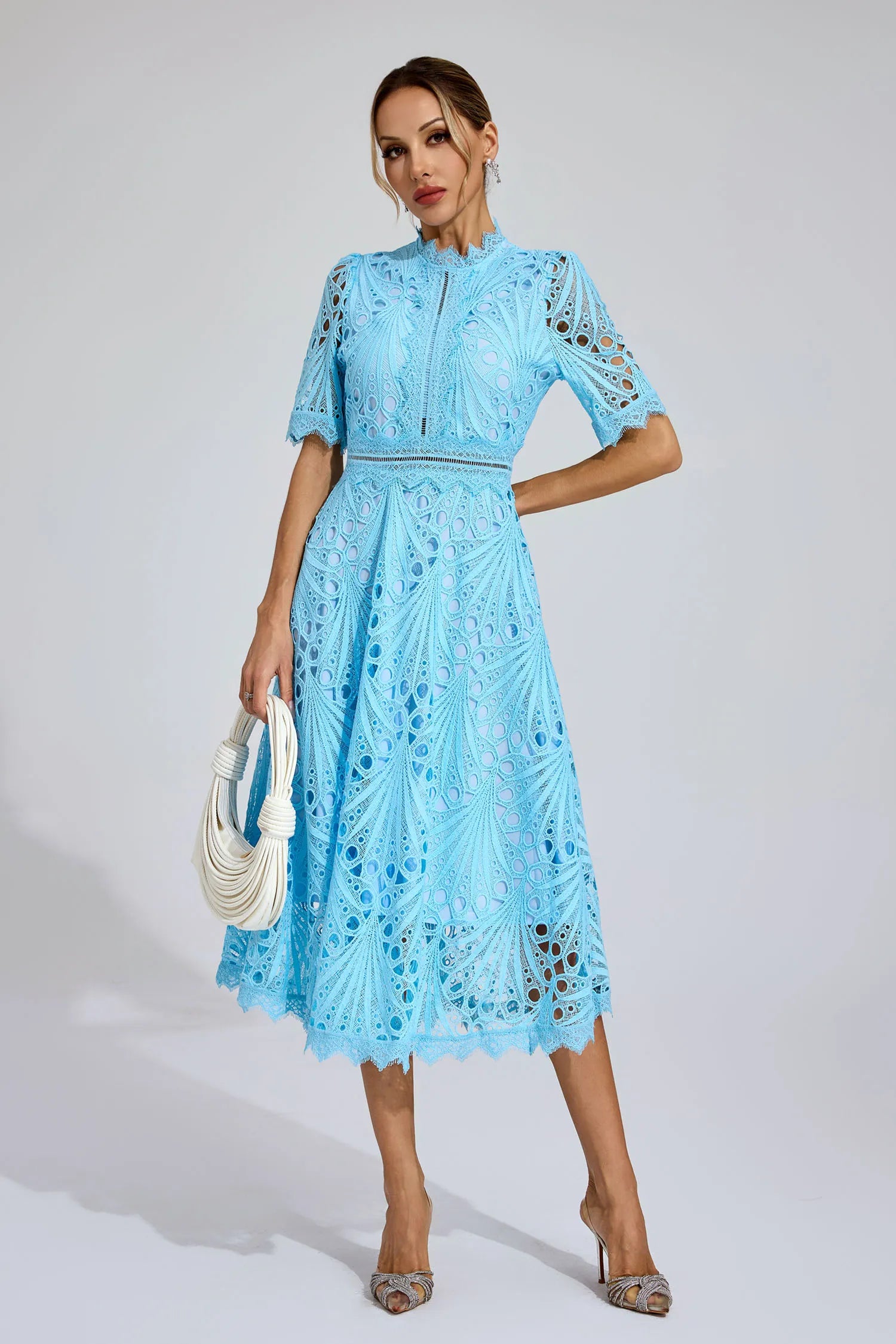Shaylah Blue Lace Midi Dress