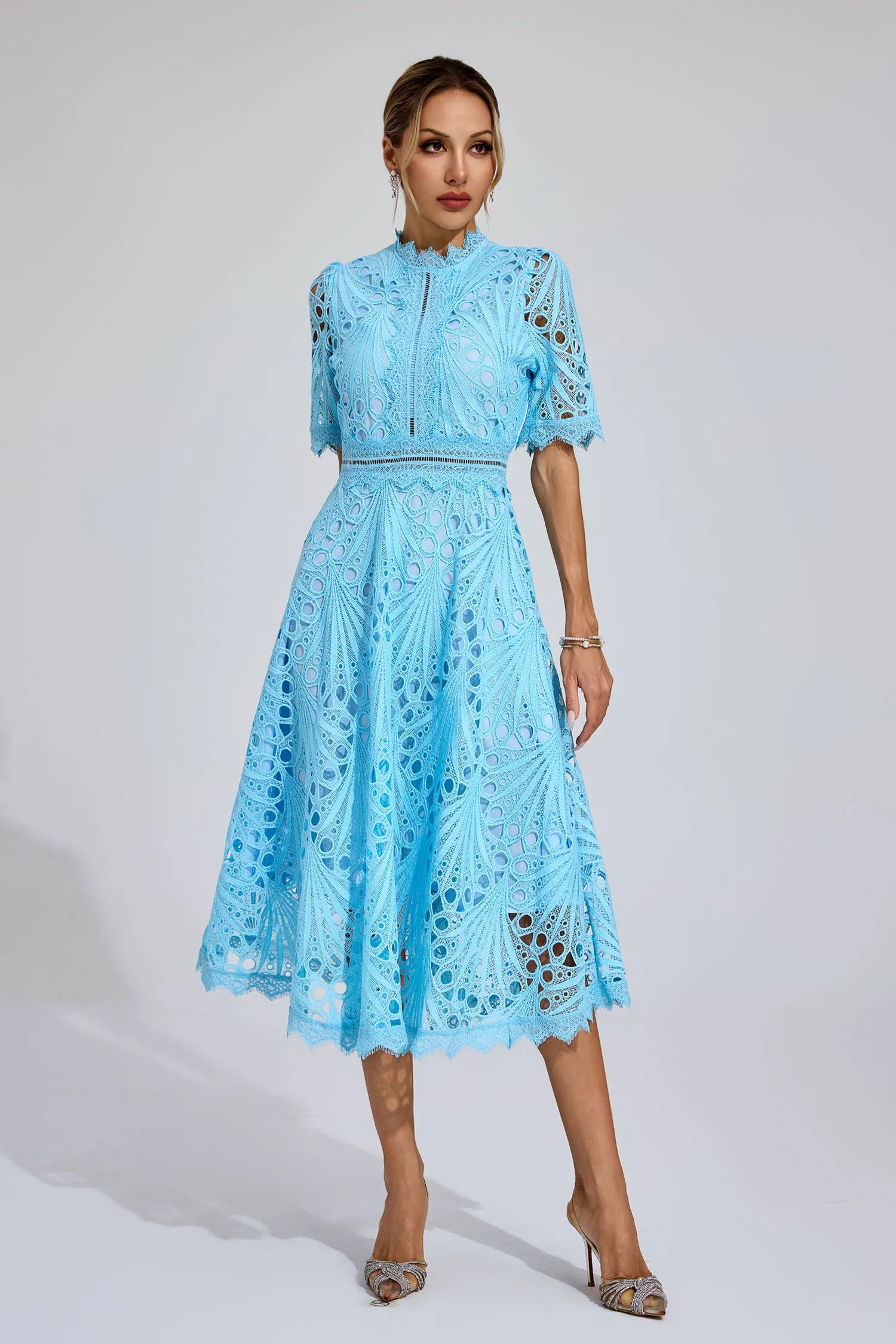 Shaylah Blue Lace Midi Dress