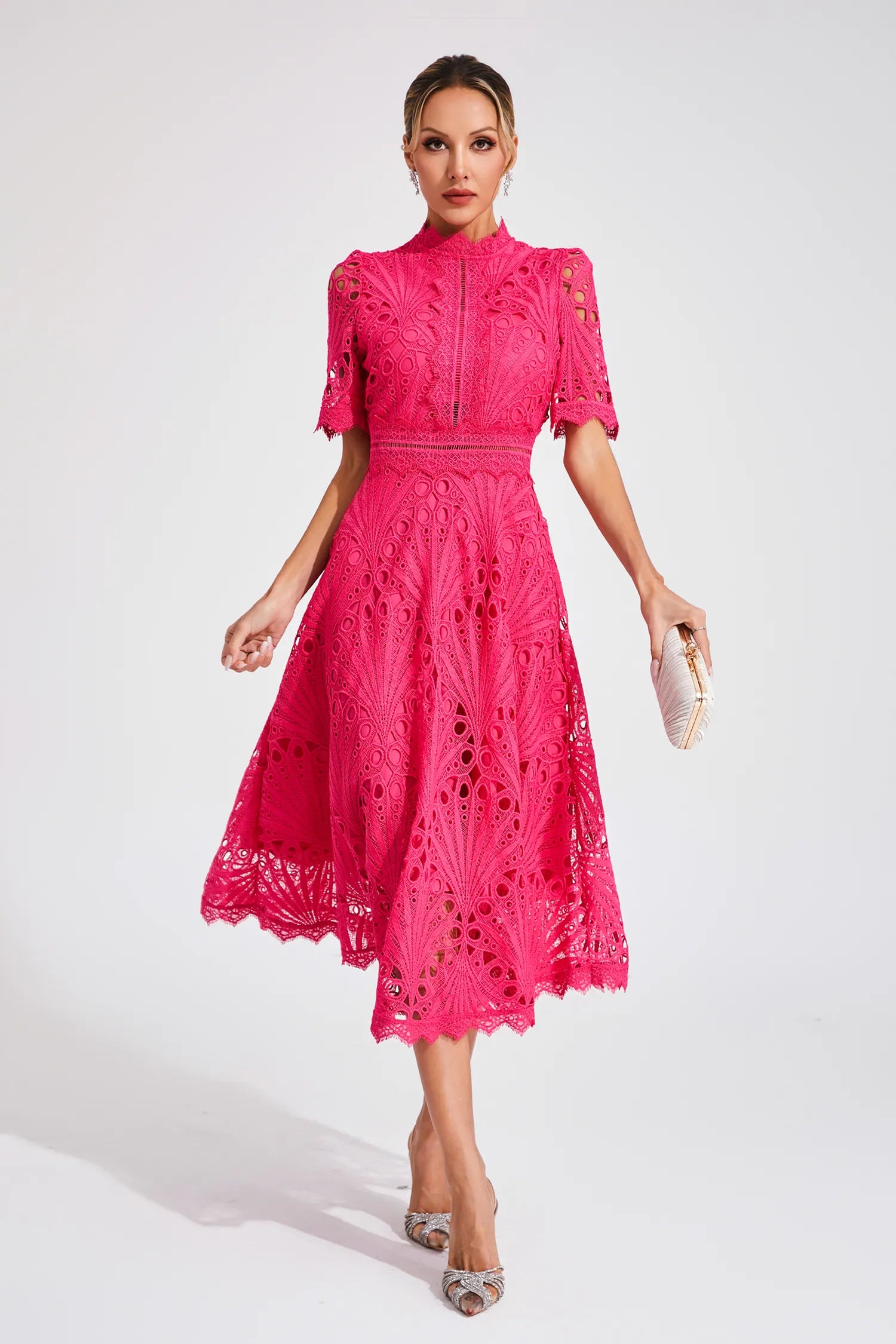 pink lace midi dress Ellie Pink Dream Lace Midi Dress