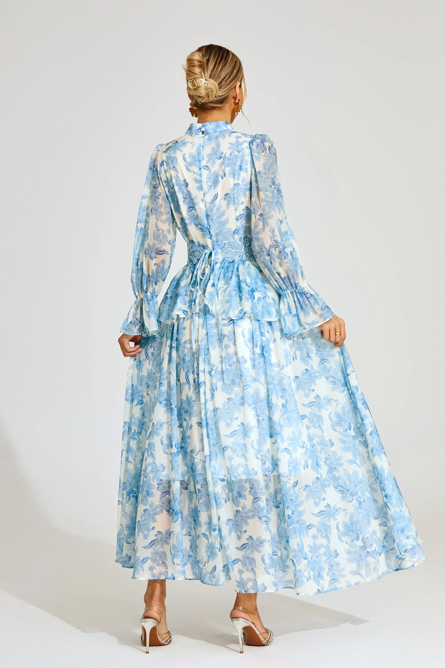 Magnolia Blue Floral Chiffon Maxi Dress