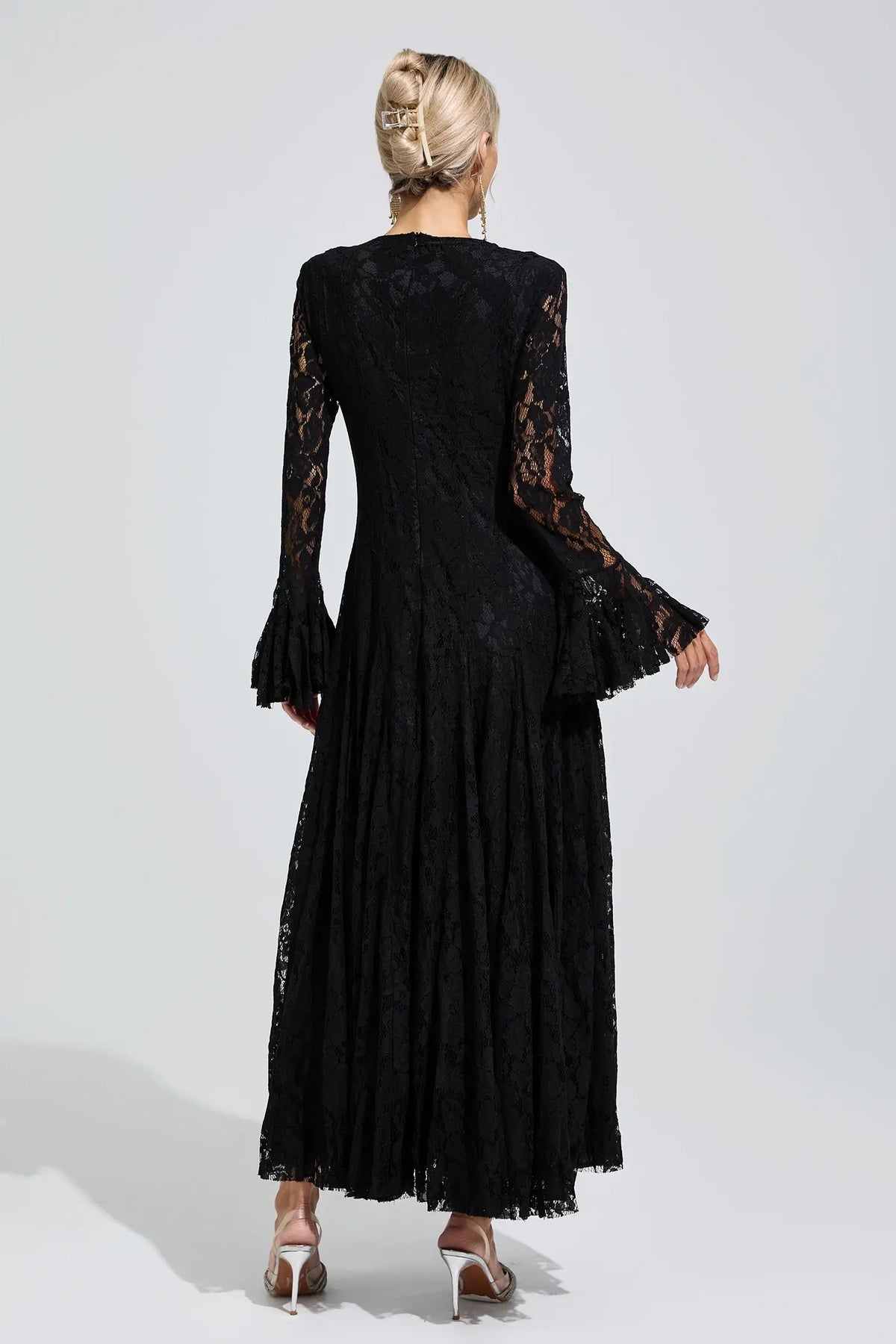 Calliope Black Bell Sleeve Lace Maxi Dress