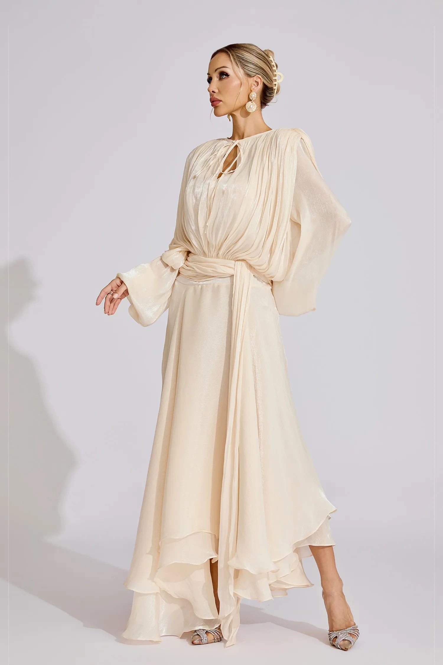 Yvette Pleated Ruffled Maxi Dress