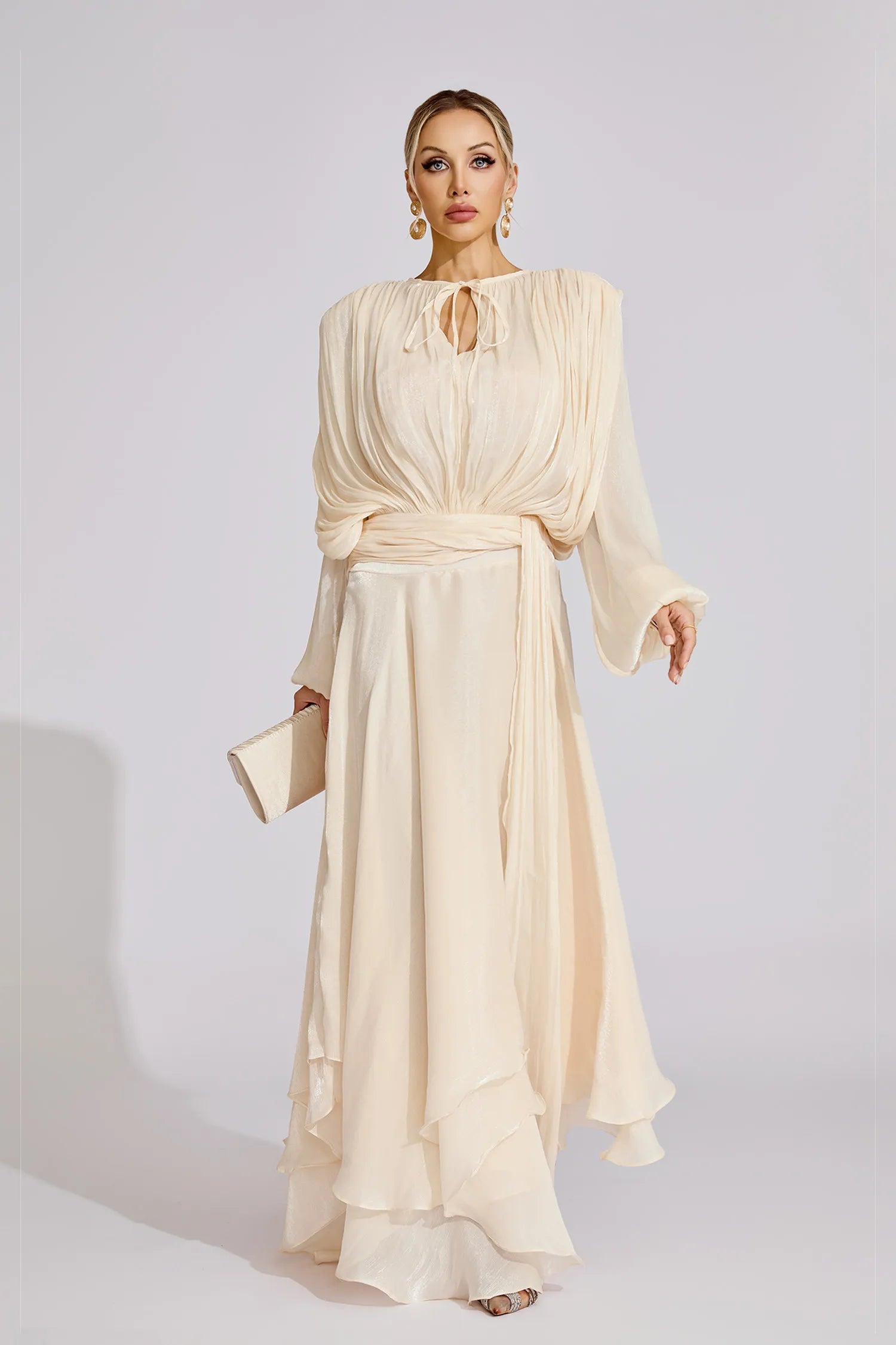Yvette Pleated Ruffled Maxi Dress