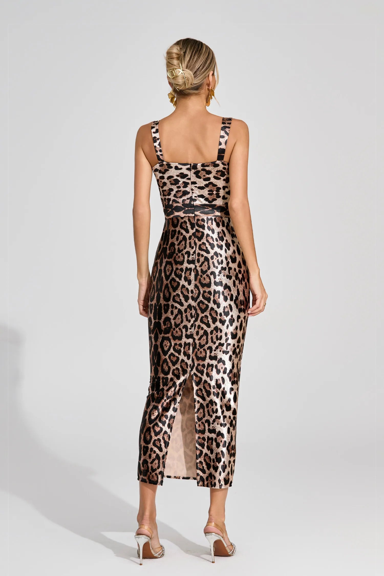 Agatha Leopard Print Satin Midi Dress