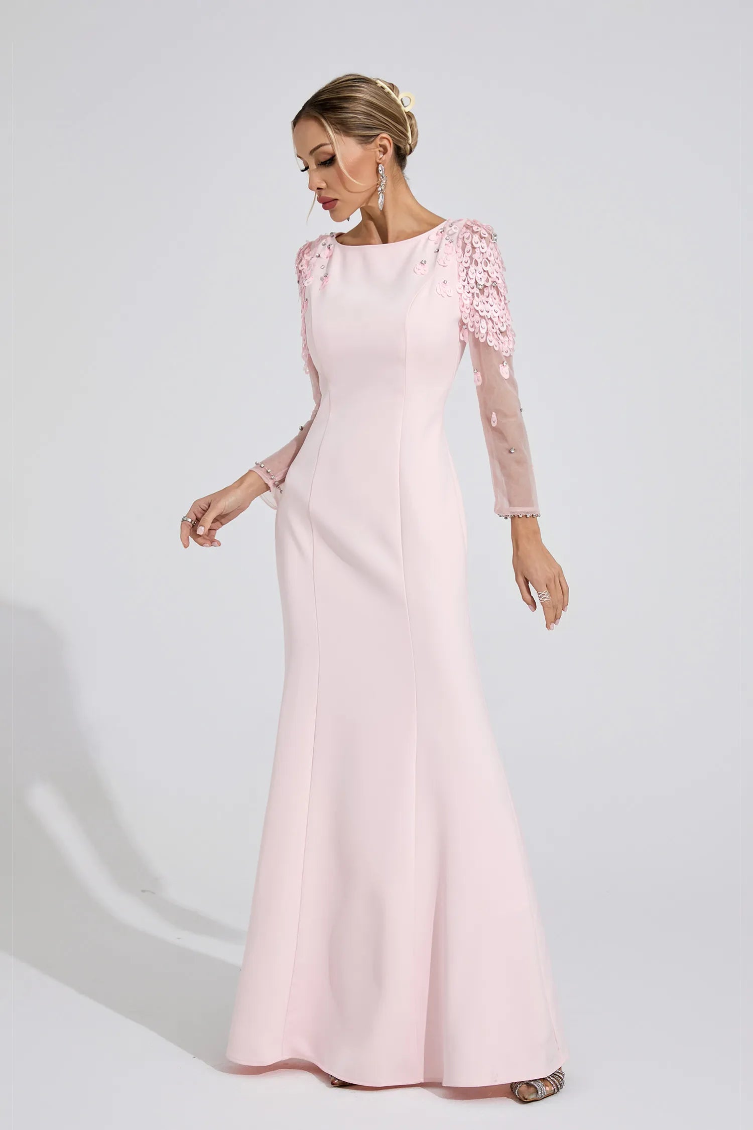 Zariah Pink Sequined Maxi Dress