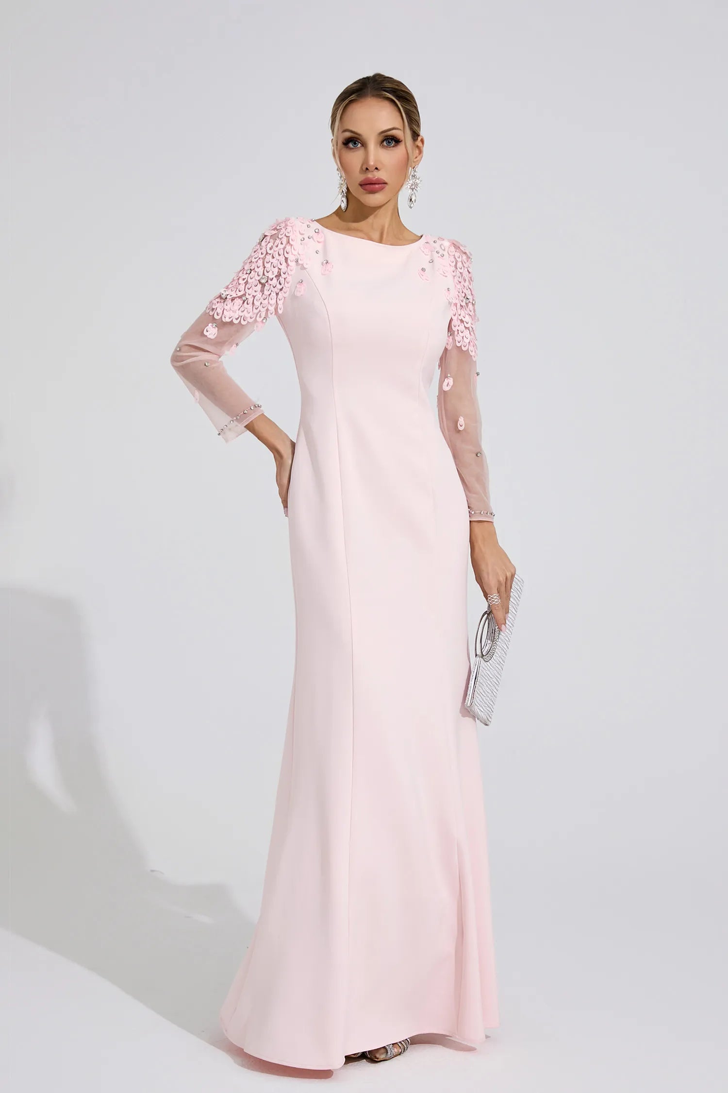 Zariah Pink Sequined Maxi Dress